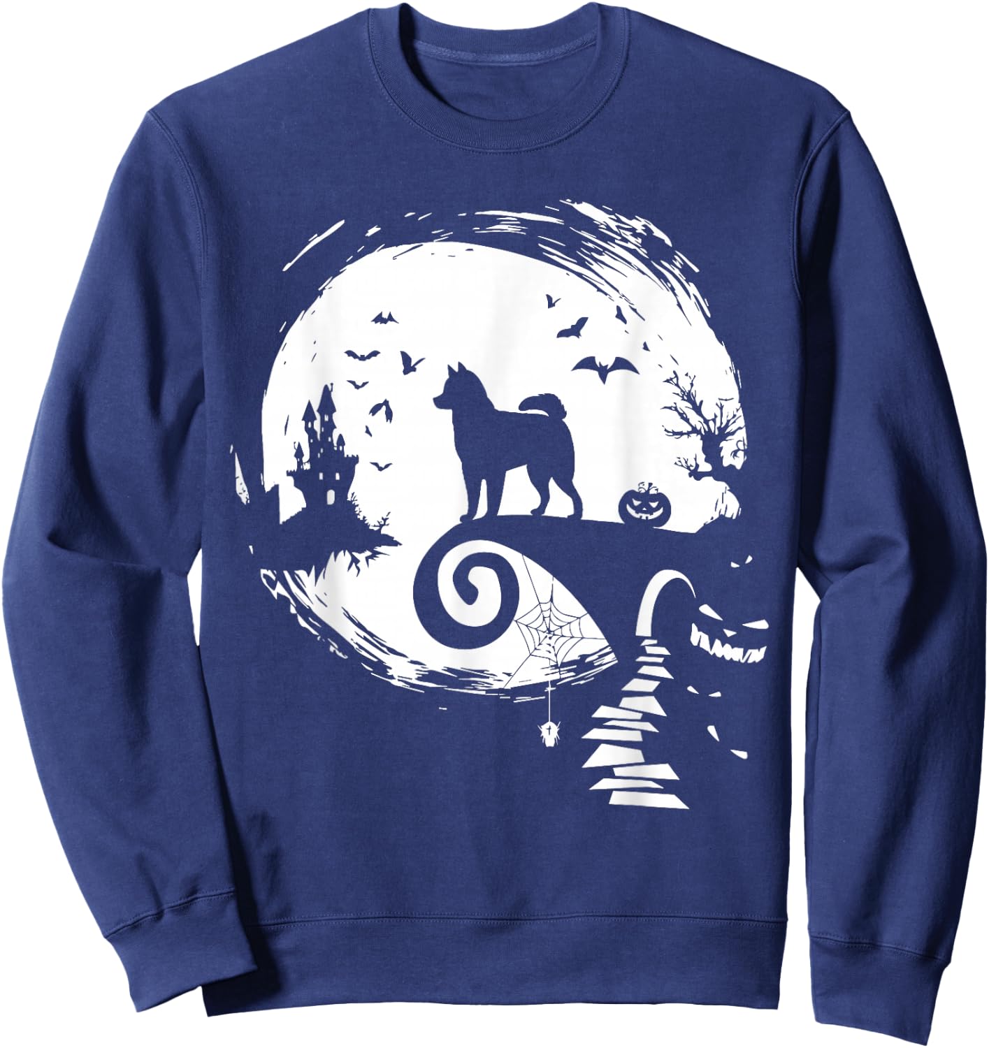 Husky Dog And Moon Halloween Costume Dog Lover Funny Sweatshirt - Sweatshirt | Navy