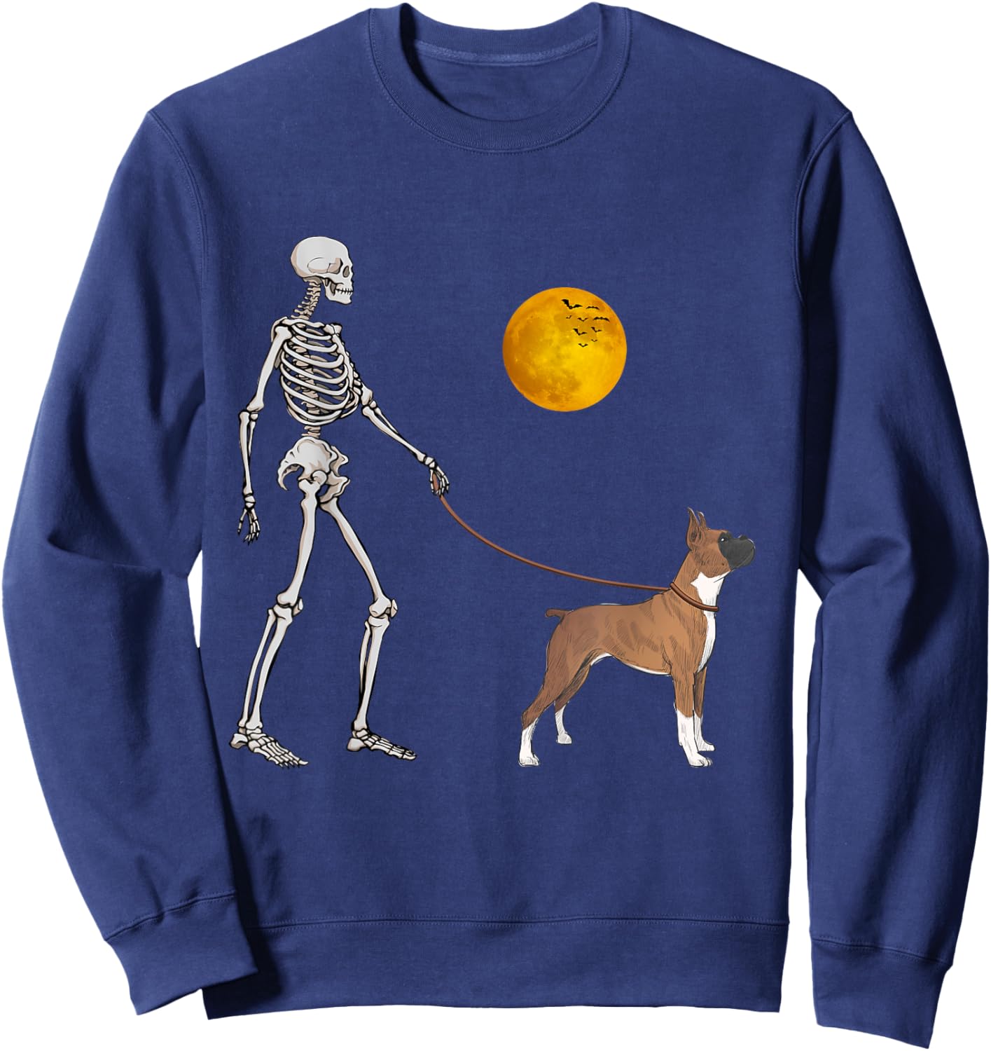Boxer Skeleton Dog Walking Halloween Costume Sweatshirt - Sweatshirt | Navy