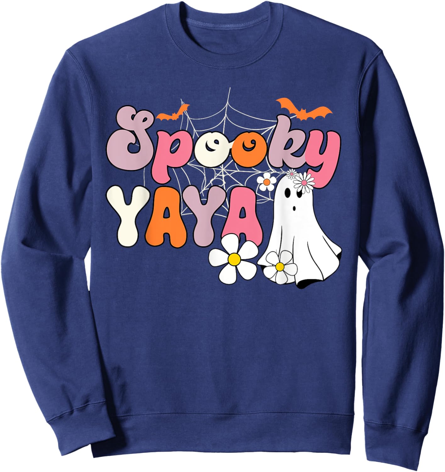 Groovy One Spooky Yaya Mama Grandma Witch Mom Halloween Sweatshirt - Sweatshirt | Navy