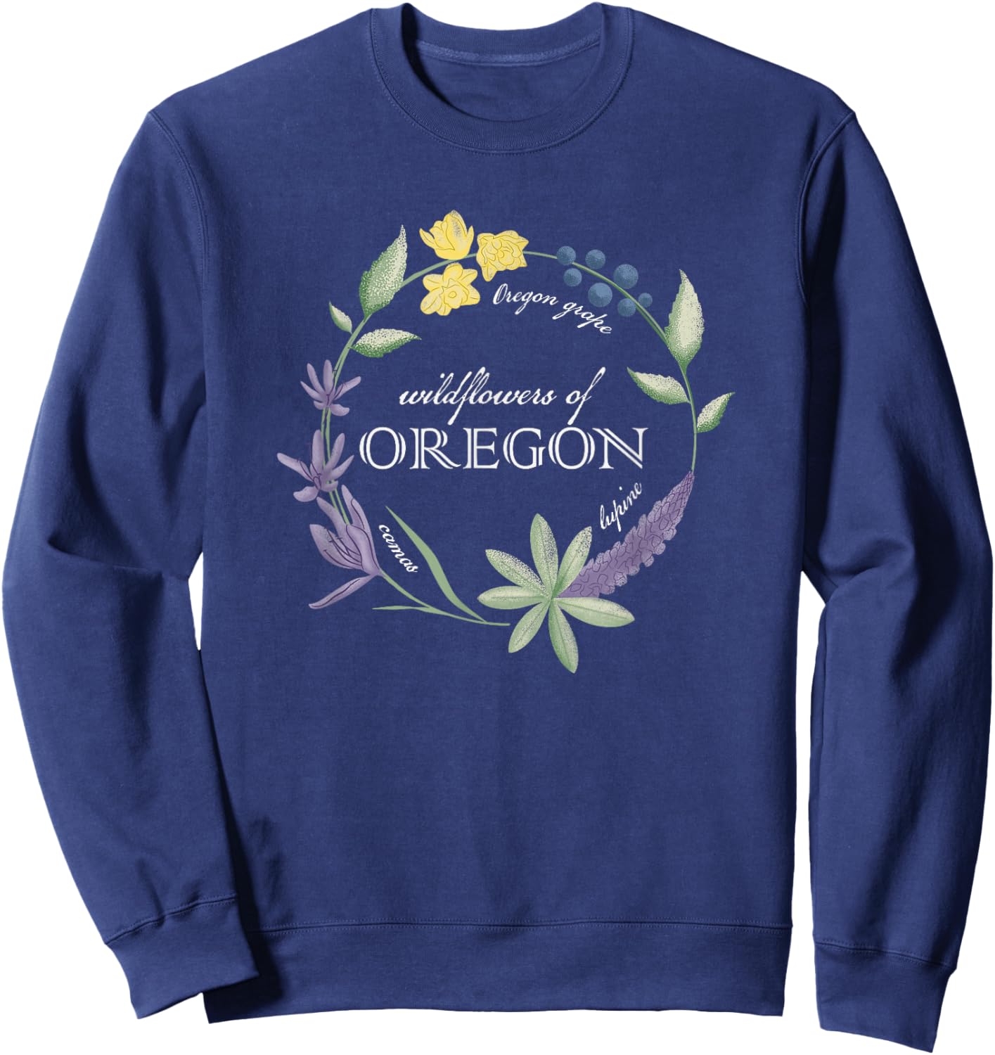 Wildflowers of Oregon– Vintage Native Plants State Design Sweatshirt - Sweatshirt | Navy