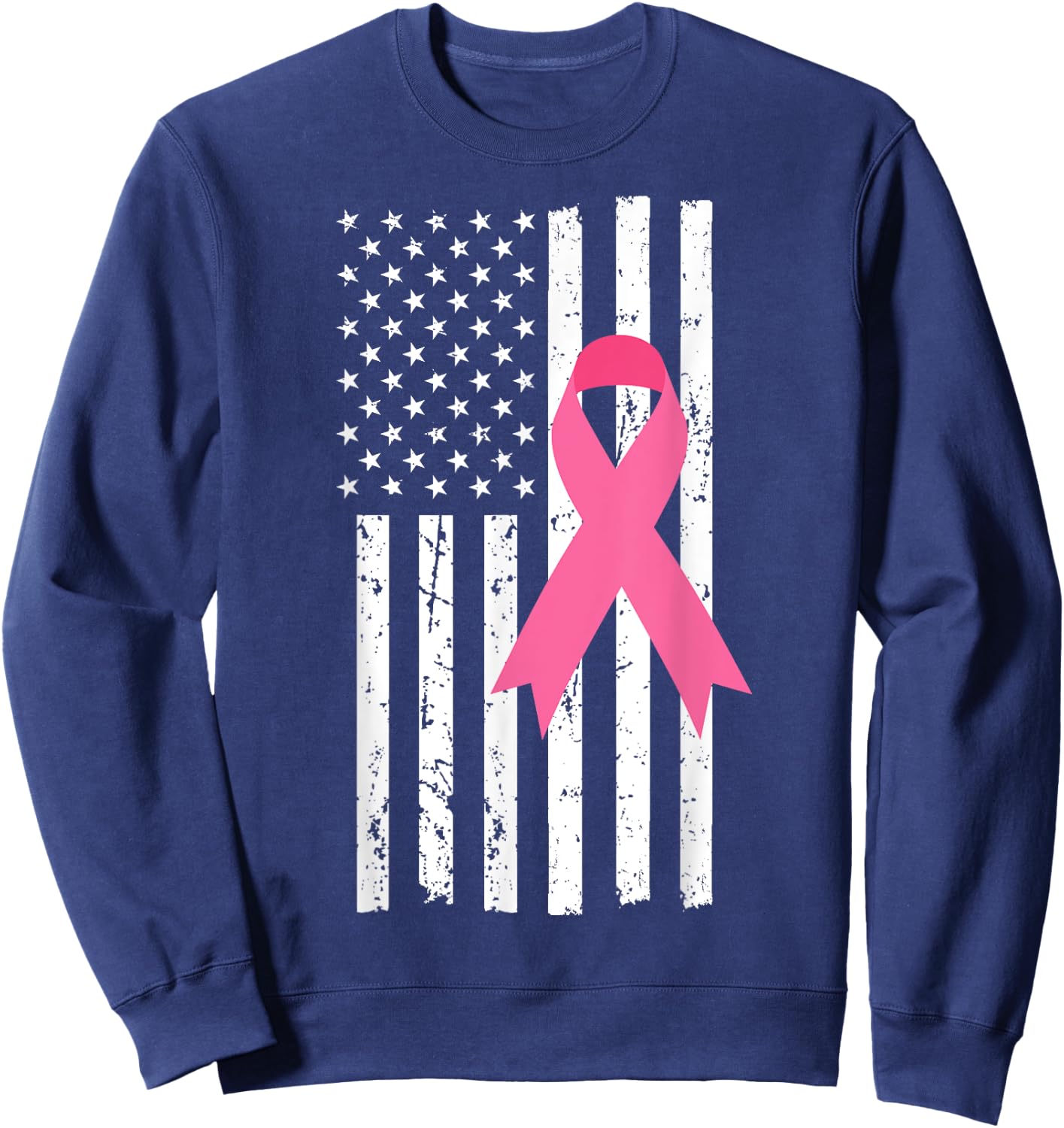US Flag Pink Ribbon Cool Breast Cancer Awareness Gifts Sweatshirt - Sweatshirt | Navy