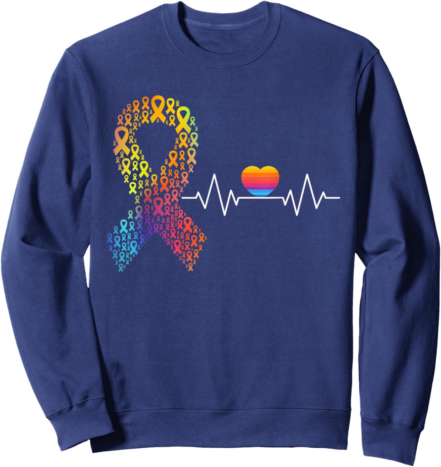 All Cancer Matters Awareness Day Heartbeat Ribbon Sweatshirt - Sweatshirt | Navy