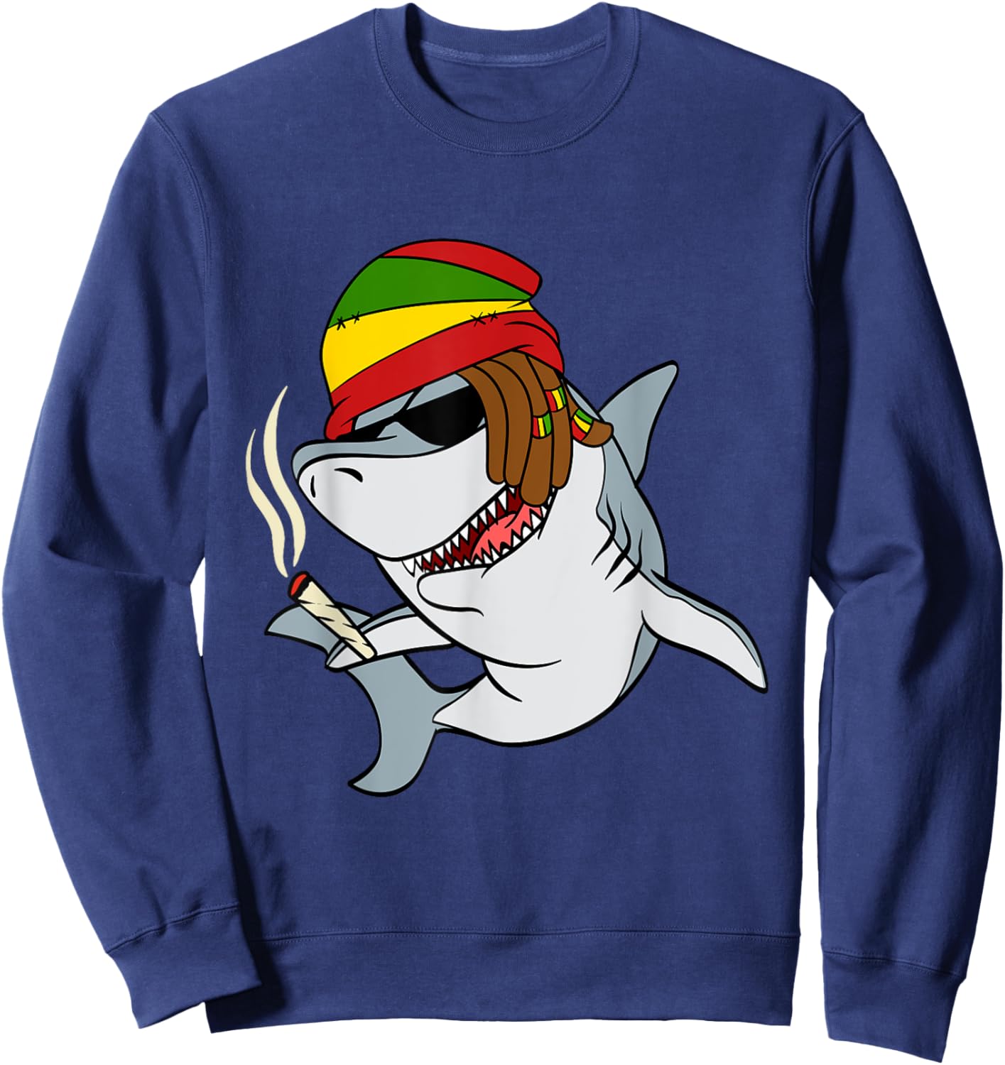 Funny Reggae Shark Design Gift Rastafari Shark Sweatshirt - Sweatshirt | Navy