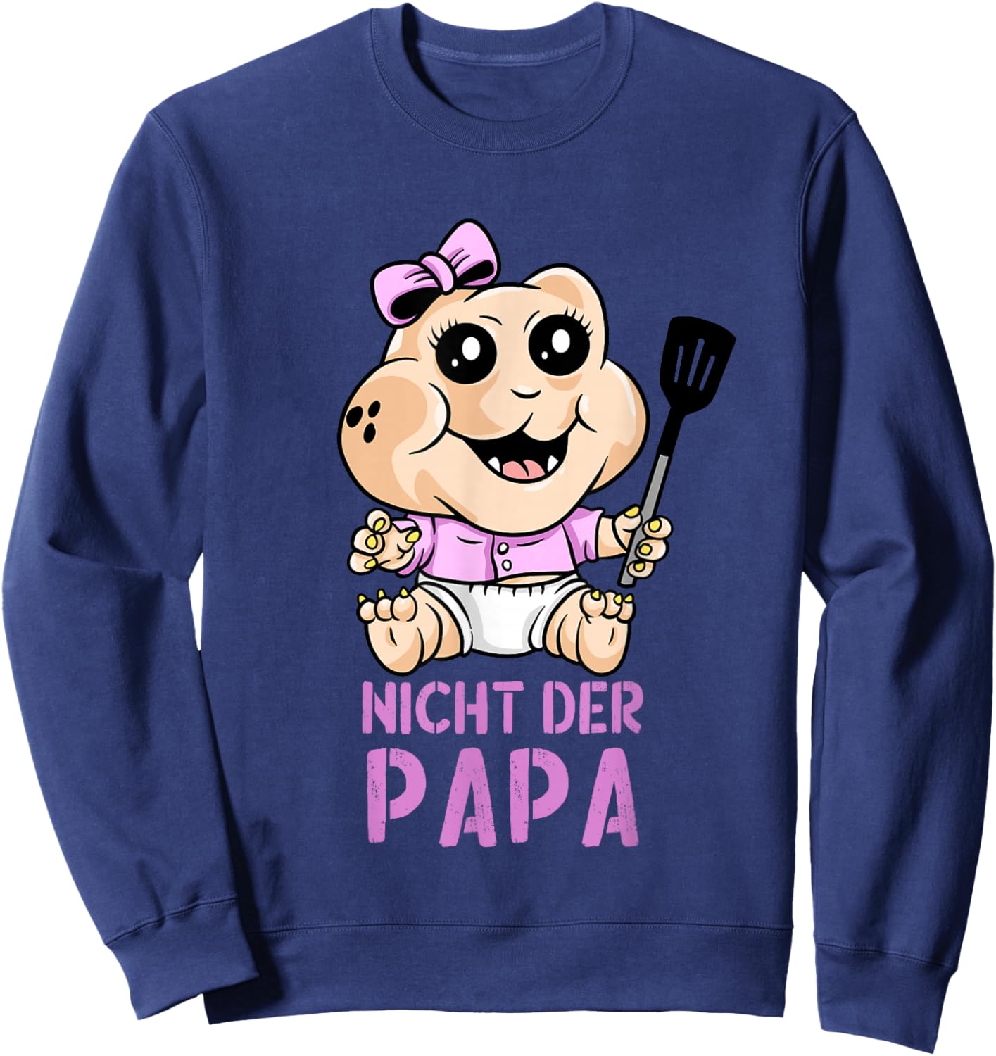 PeeKay Apparel - Fun: Lustiges Baby Dino TV-Wortspiel - Nicht der Papa (Schwarz, S, Kurzarm, Baby, Mama, Cartoon, Vatertag, Weihnachten, Geburtstag) Sweatshirt - Sweatshirt | Navy