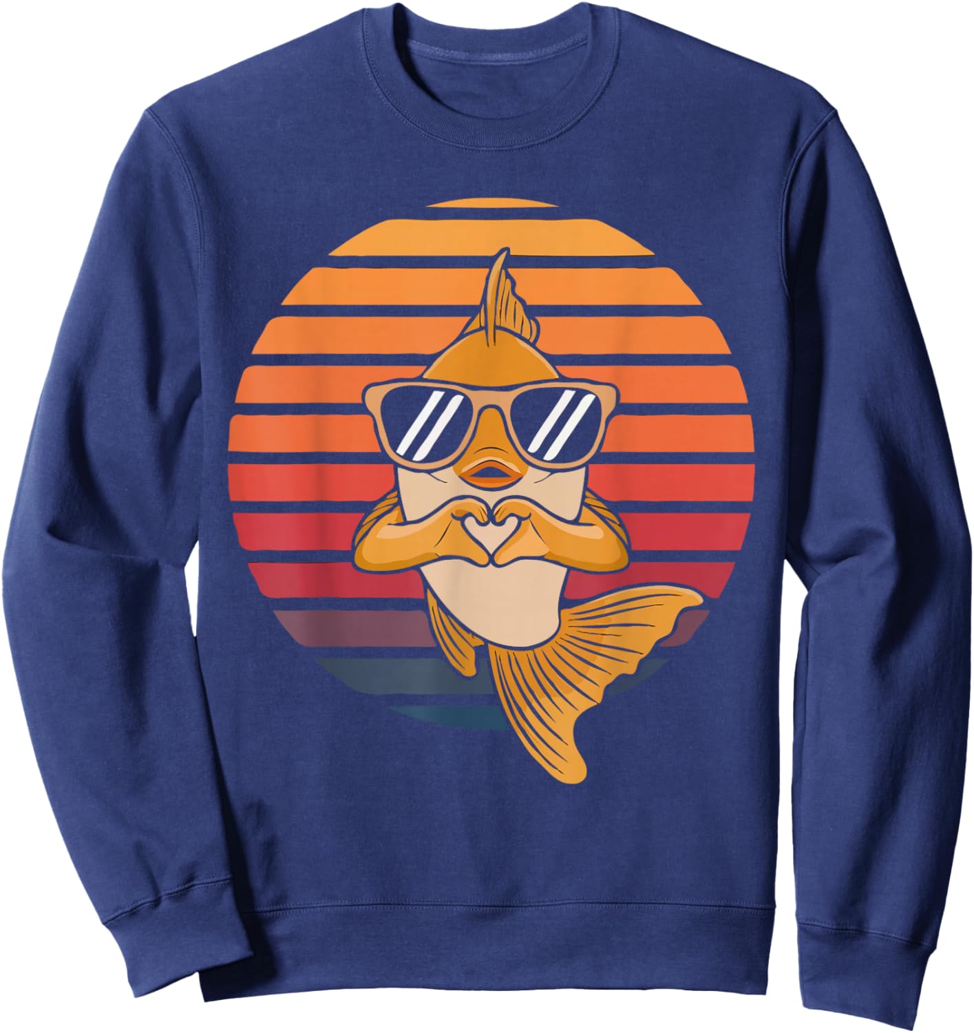 Heart Hands Funny Retro Goldfish Lover Sunglasses Making Sweatshirt - Sweatshirt | Navy