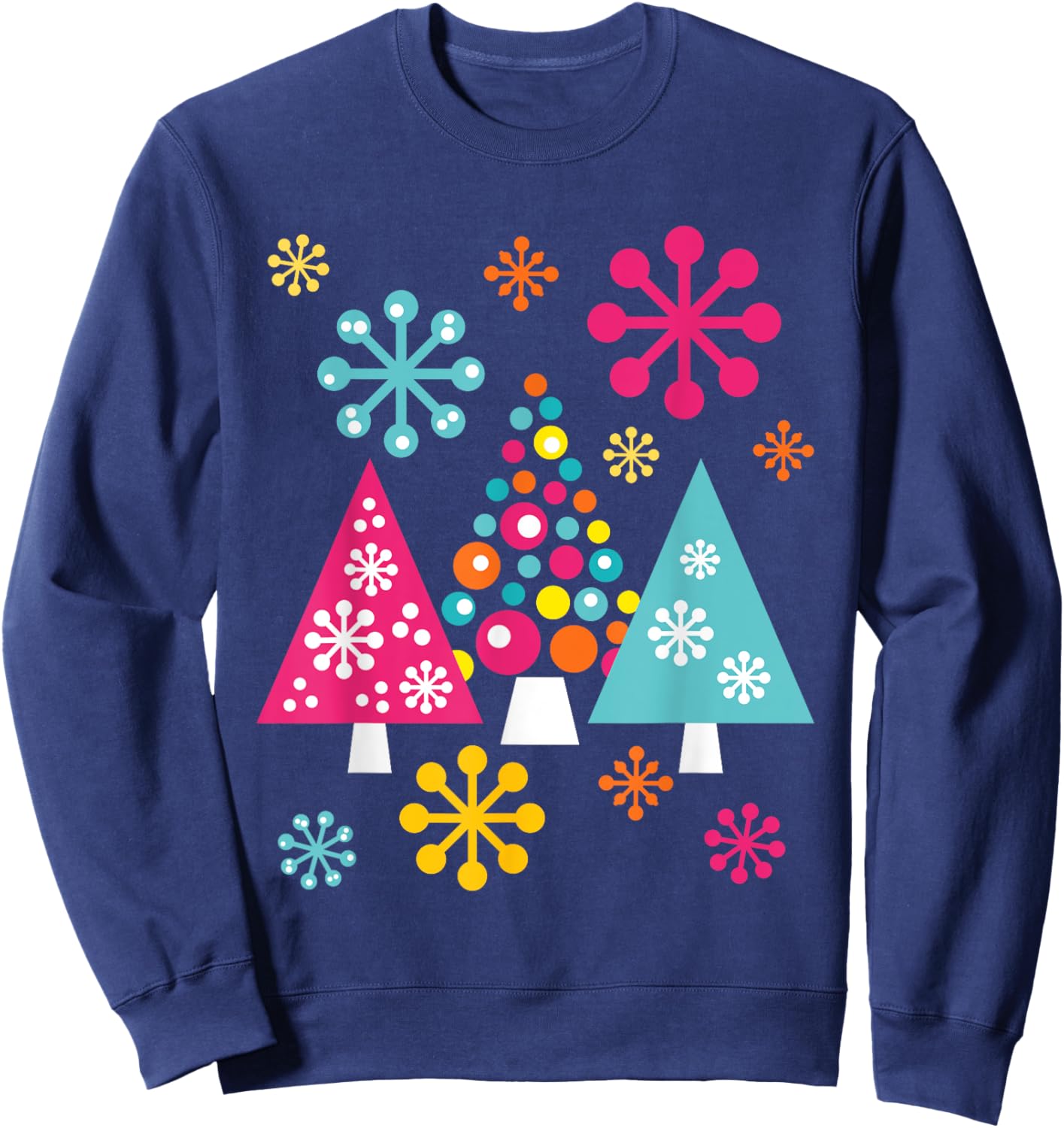 Groovy Retro Christmas Trees and Snowflakes Sweatshirt - Sweatshirt | Navy