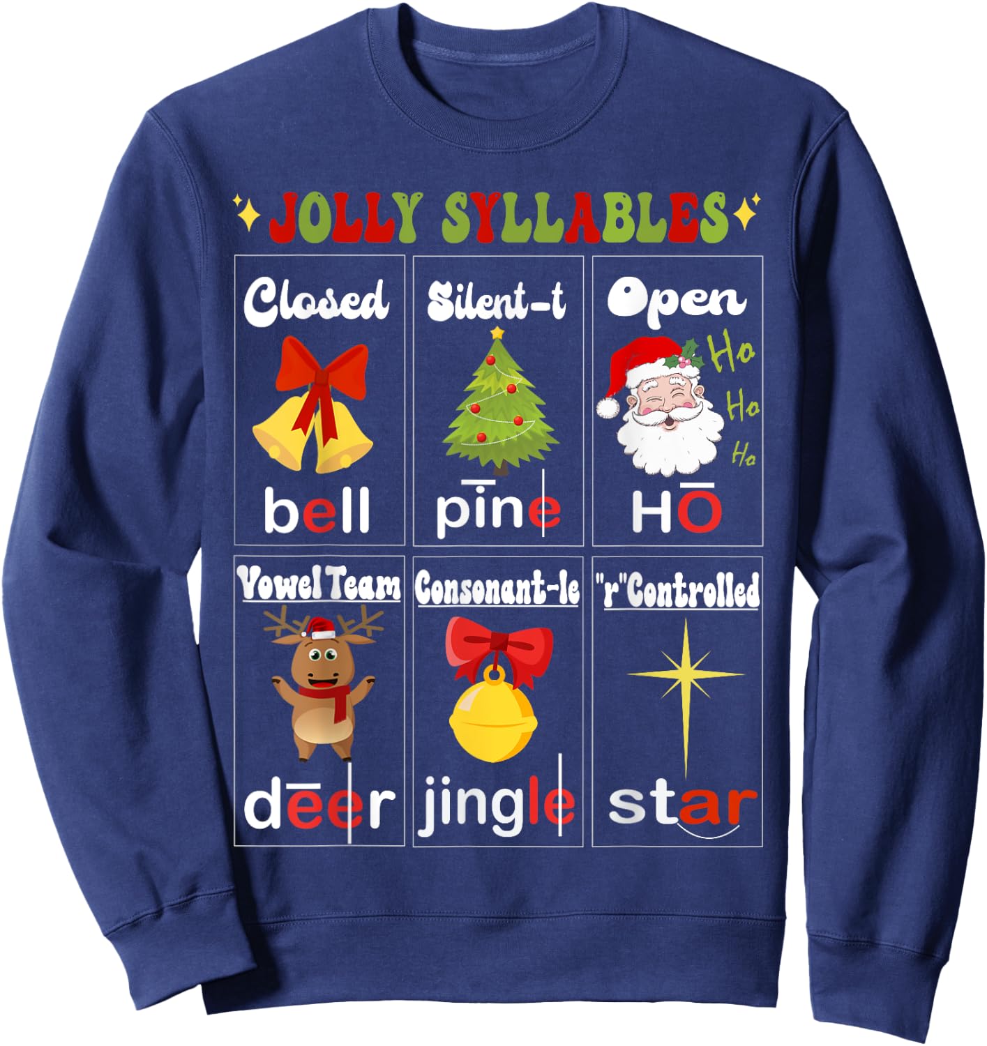 Christmas Reading Teacher Syllable Types Reading Teacher Sweatshirt - Sweatshirt | Navy