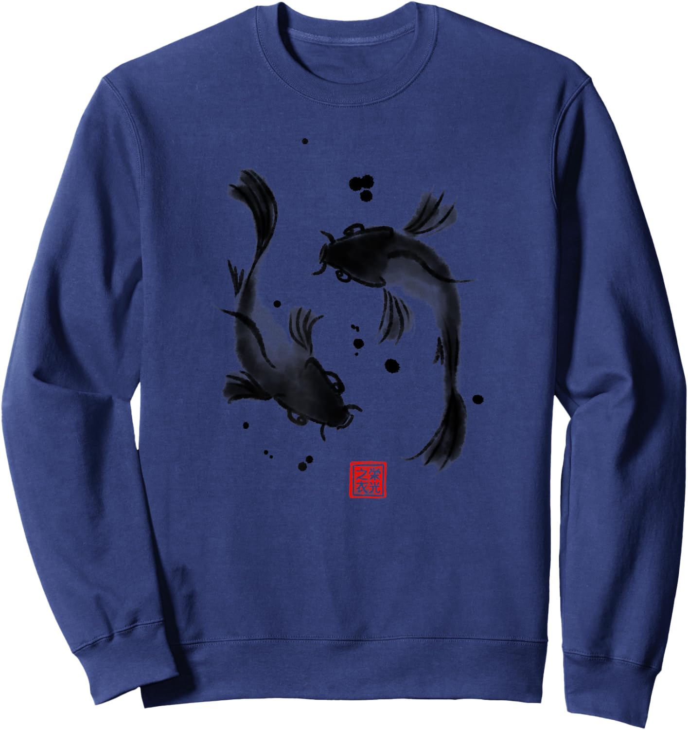 Koi Carp Fish - Good Luck - Sumi-e Sweatshirt - Sweatshirt | Navy