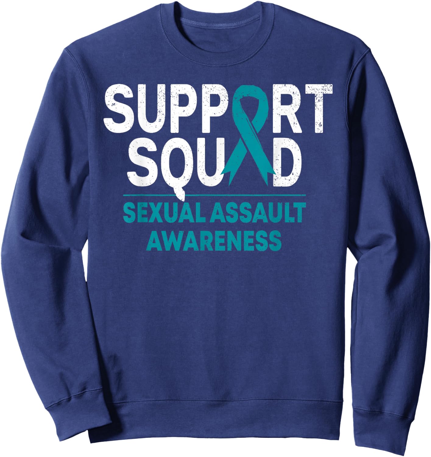 Support Squad Sexual Assault Awareness Month Teal Ribbon Sweatshirt - Sweatshirt | Navy