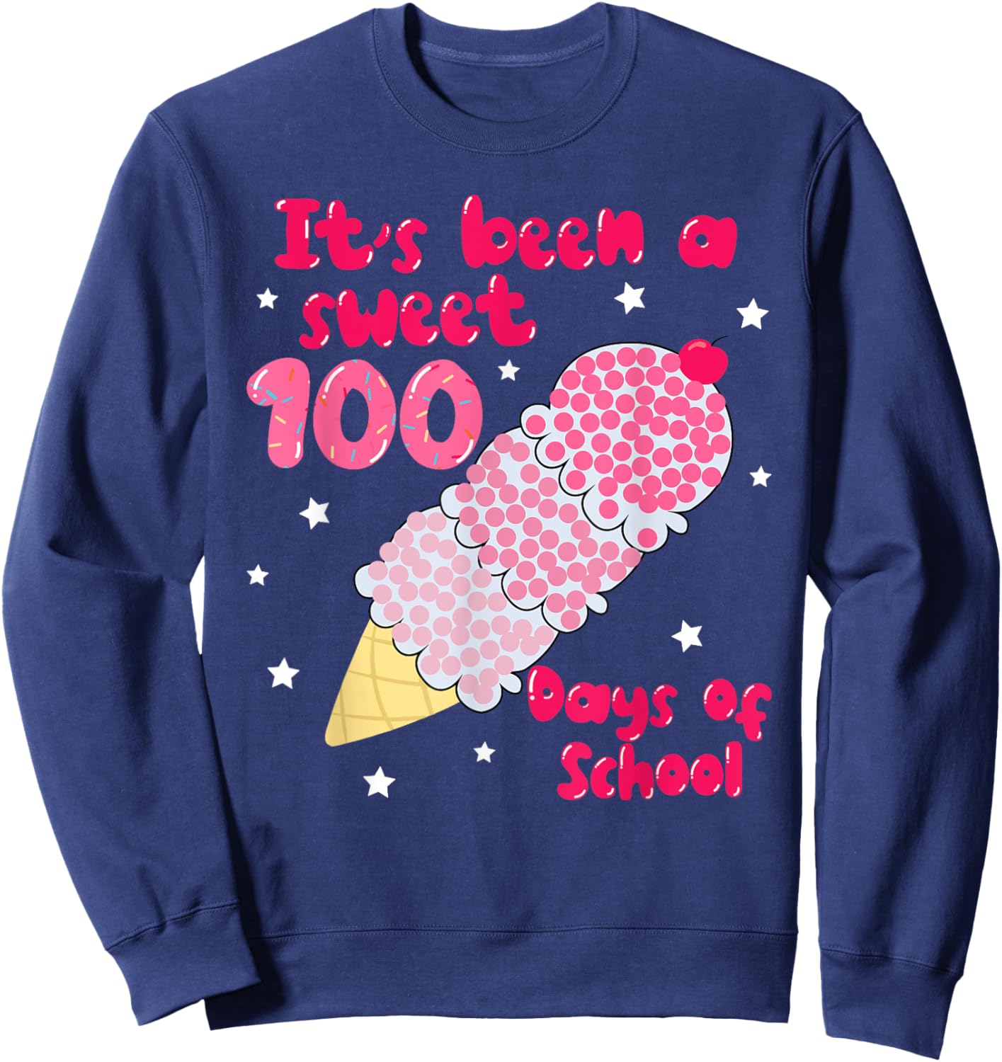Groovy Ice Cream Cone 100 Days Of School Teacher Student Sweatshirt - Sweatshirt | Navy