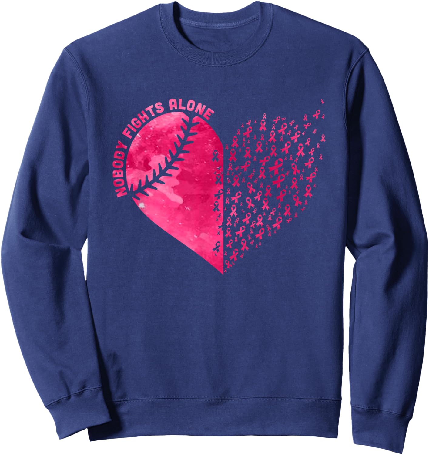 Nobody Fights Alone Pink Baseball Breast Cancer Awareness Sweatshirt - Sweatshirt | Navy