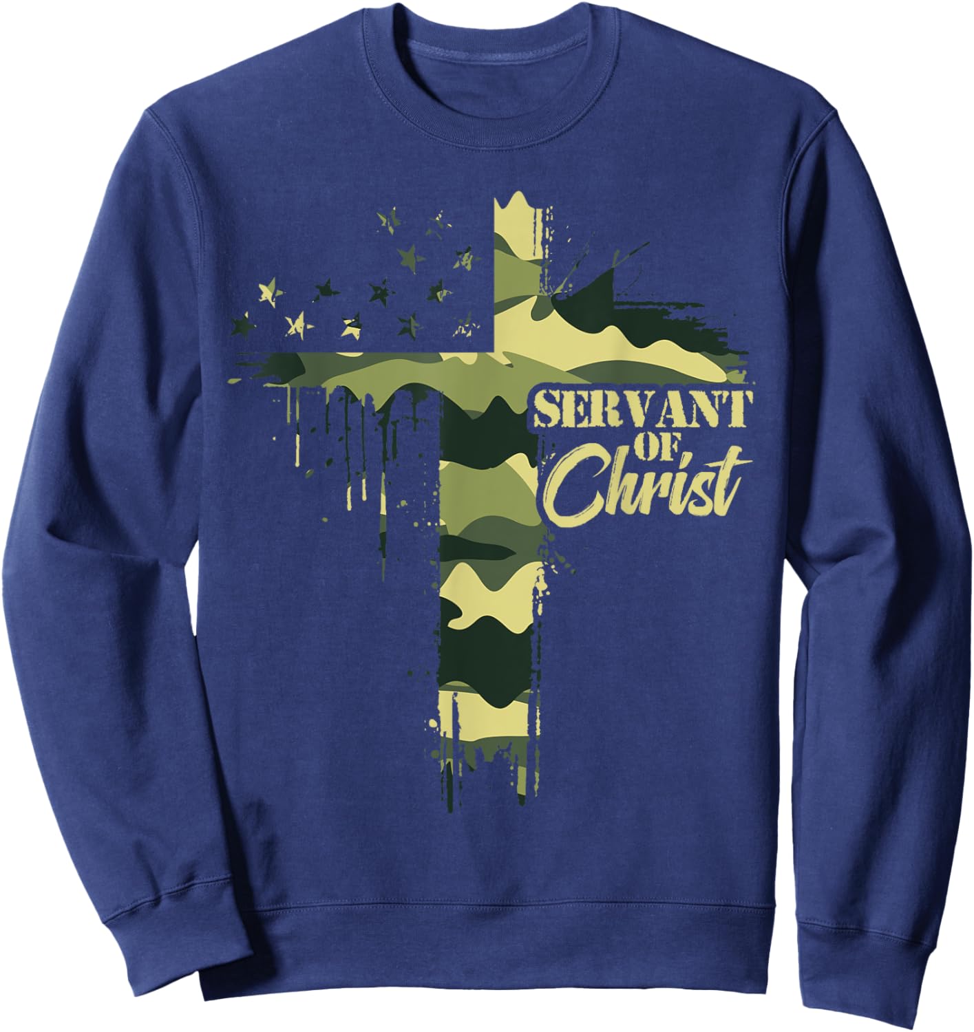 Camo Flag Camouflage Cross Christian Dad Servant of Christ Sweatshirt - Sweatshirt | Navy