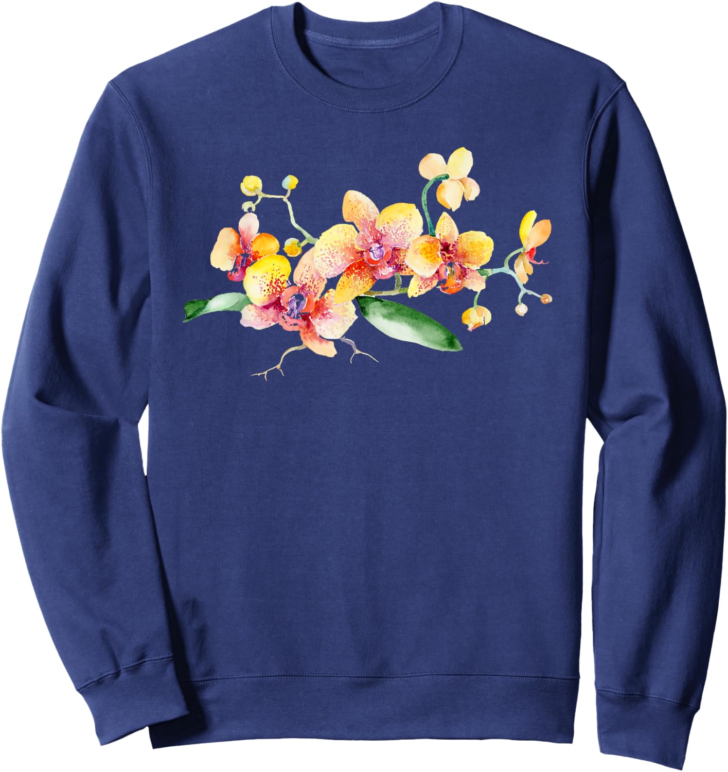 Yellow Orchid Flower Watercolor Floral Design Sweatshirt - Sweatshirt | Navy