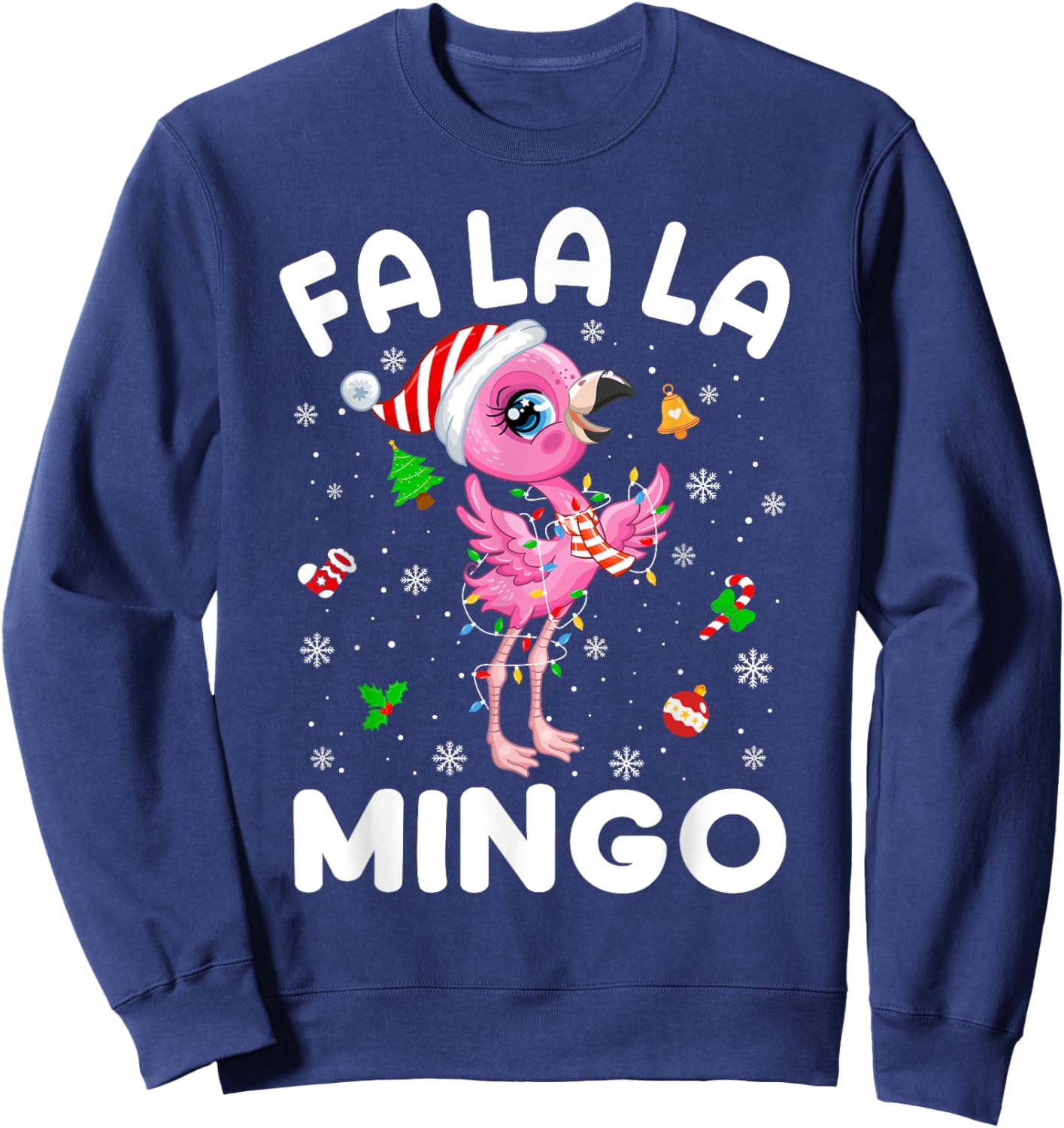 Fa La La Mingo Flamingo Christmas Santa Hat Xmas Pajamas Sweatshirt - Sweatshirt | Navy