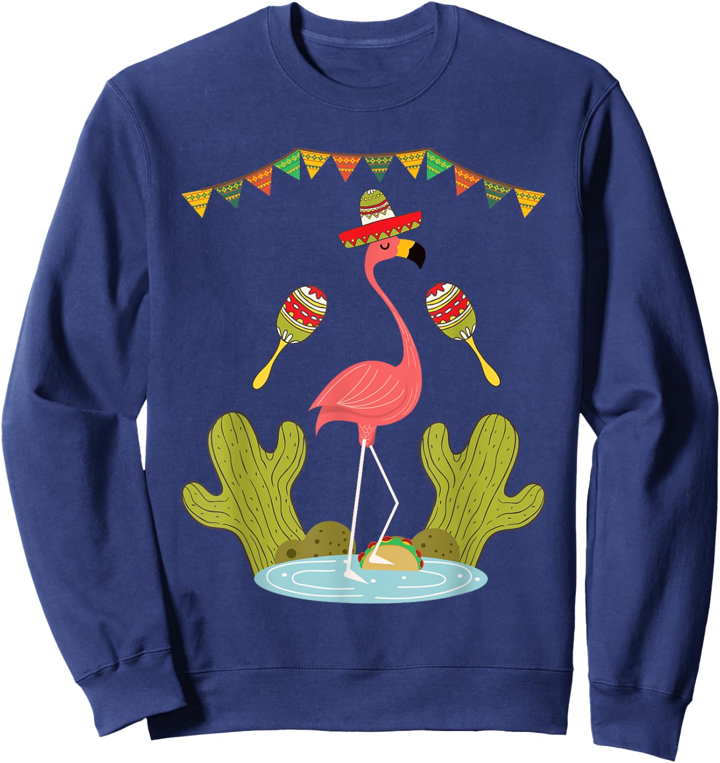 Flamingo Taco Sombrero Mexican Funny Cinco de Mayo Gift Sweatshirt - Sweatshirt | Navy