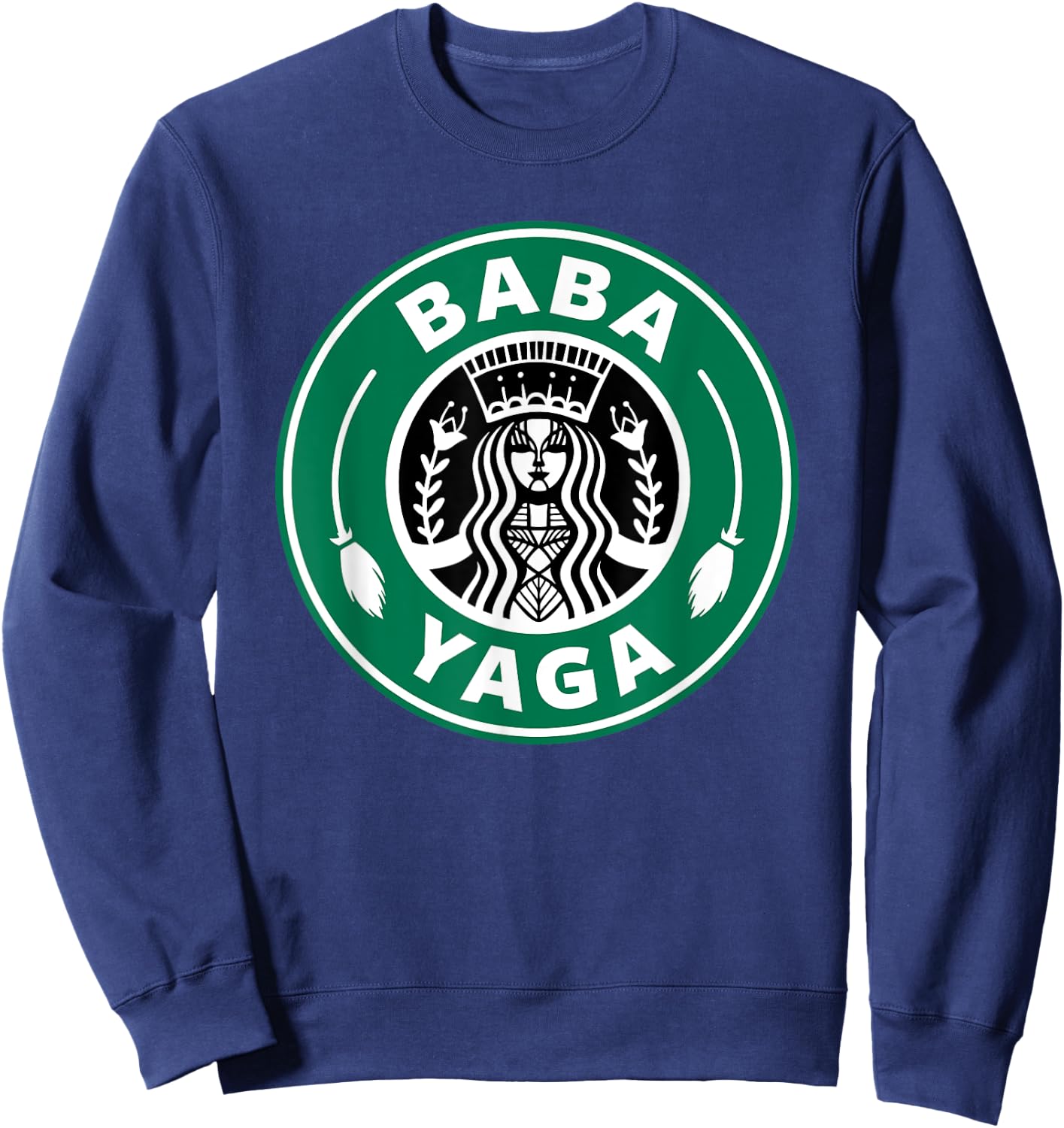 BABA YAGA Coffee Brewing Slavic Witch Halloween Powers Logo Sweatshirt - Sweatshirt | Navy