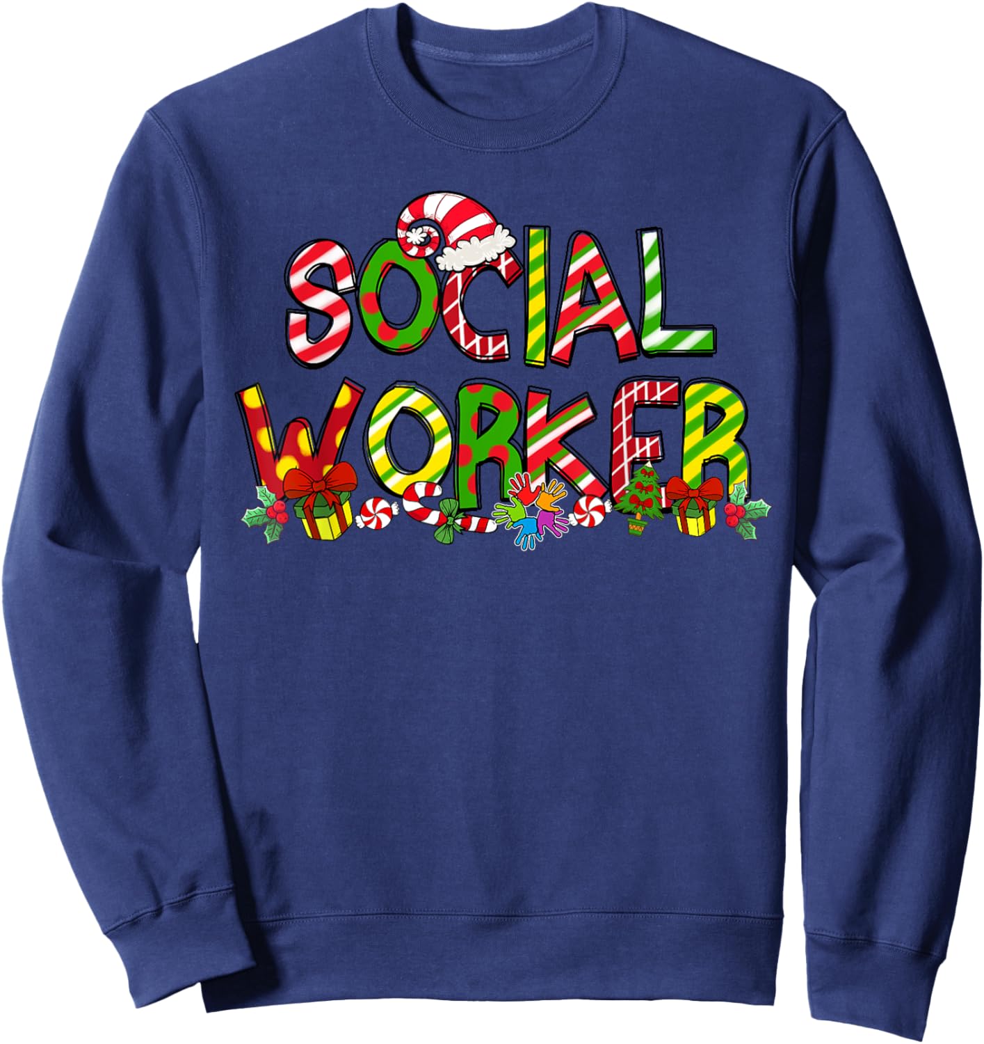 Social Worker Santa Hat Candy Cane Christmas Funny Xmas Sweatshirt - Sweatshirt | Navy