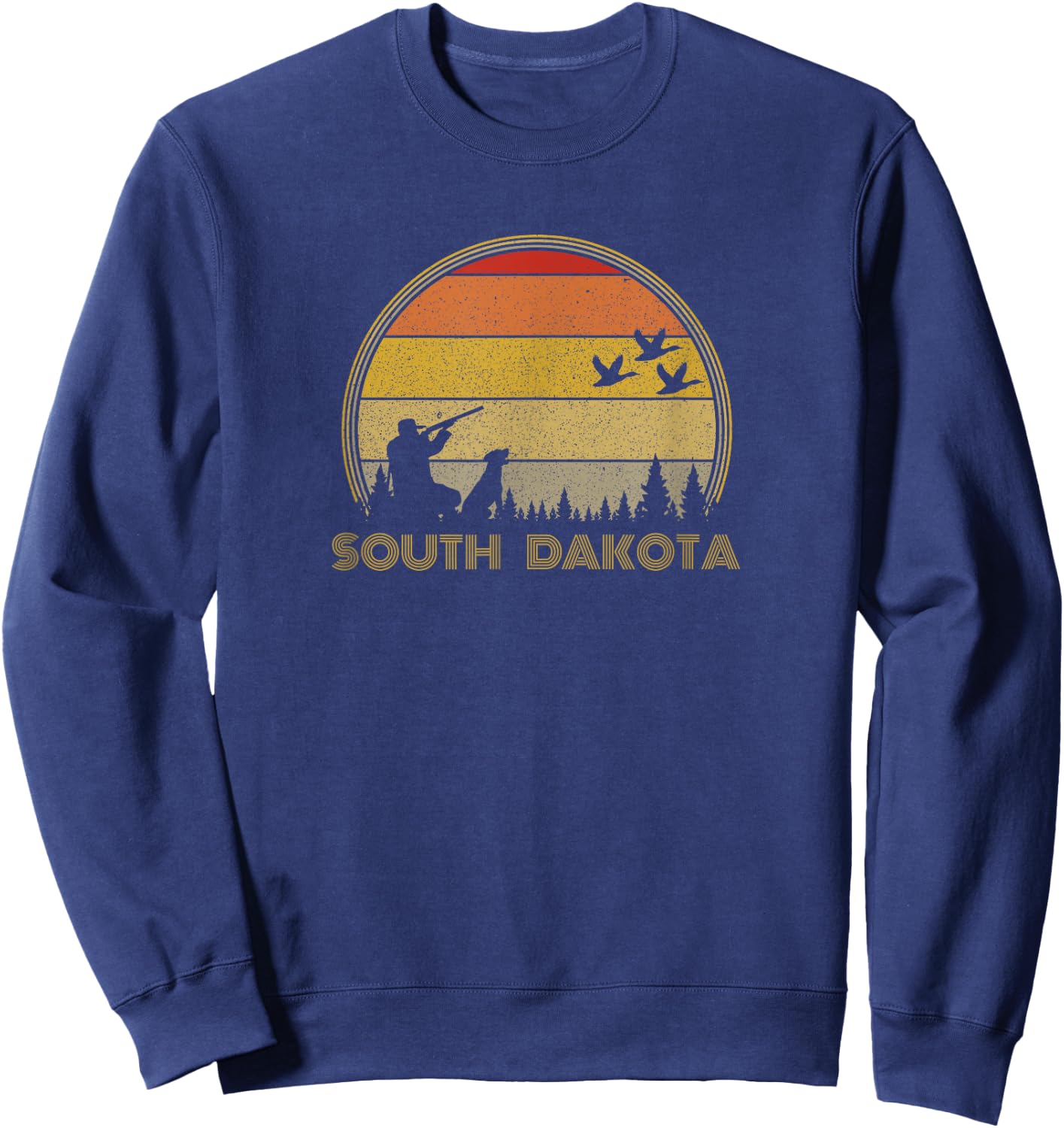 South Dakota Pheasant Hunter Bird Hunting Sunset Retro Sweatshirt - Sweatshirt | Navy