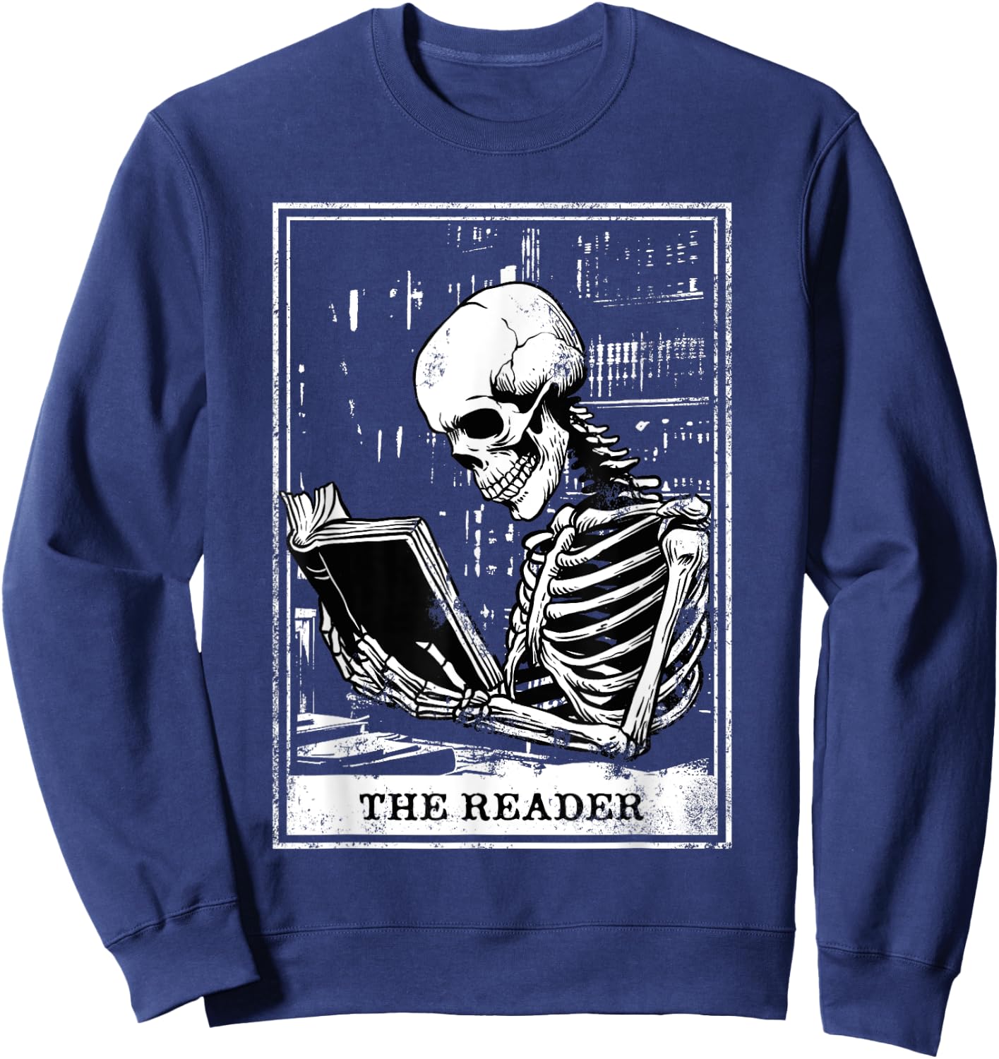 Tarot Card Shirt The Reader Tarot Skeleton Reading Book Sweatshirt - Sweatshirt | Navy