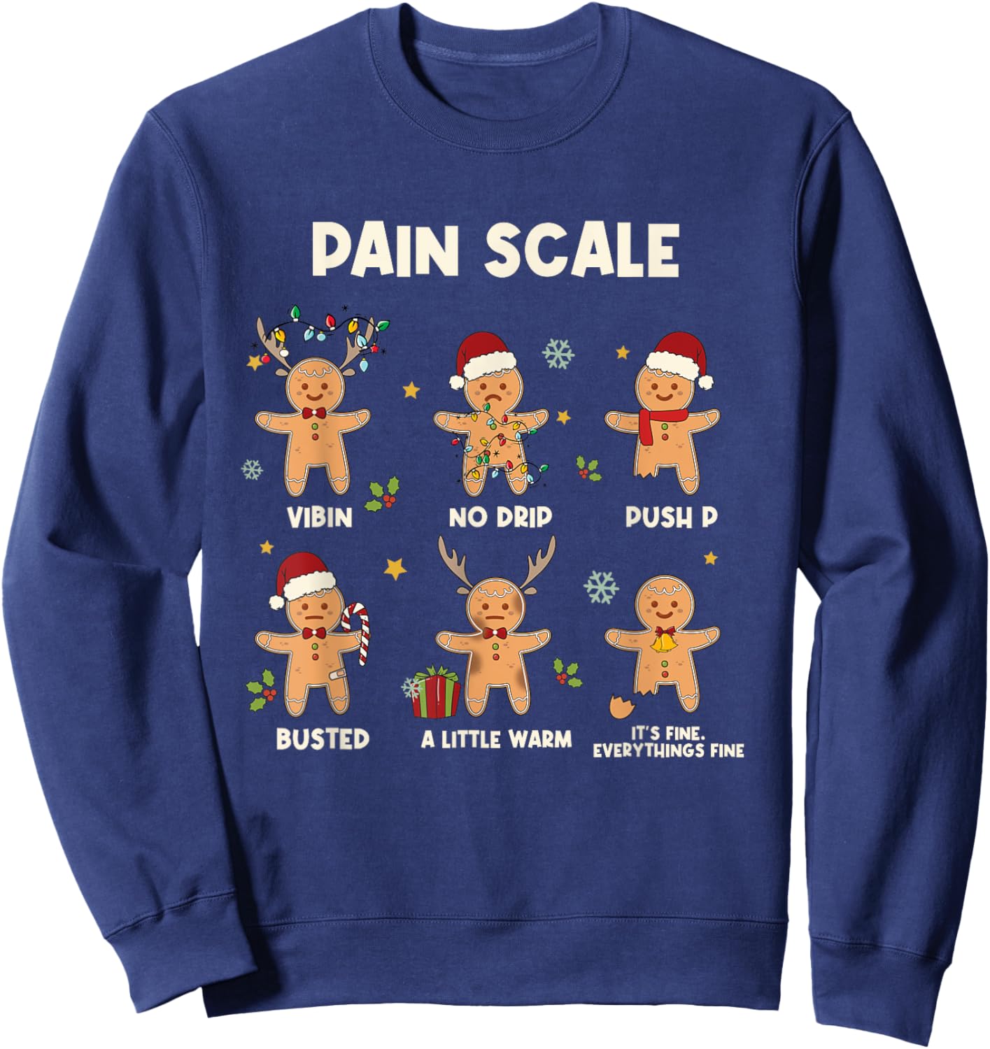 Funny Gingerbread Nurse Pain Scale Christmas Aide Nurse Sweatshirt - Sweatshirt | Navy