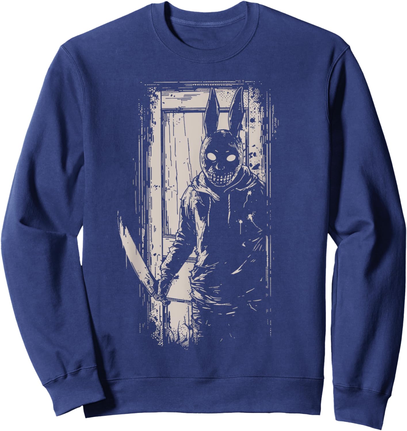 Horror Scary Creepy Bunny Mask Man Rabbit Alt Goth Slasher Sweatshirt - Sweatshirt | Navy