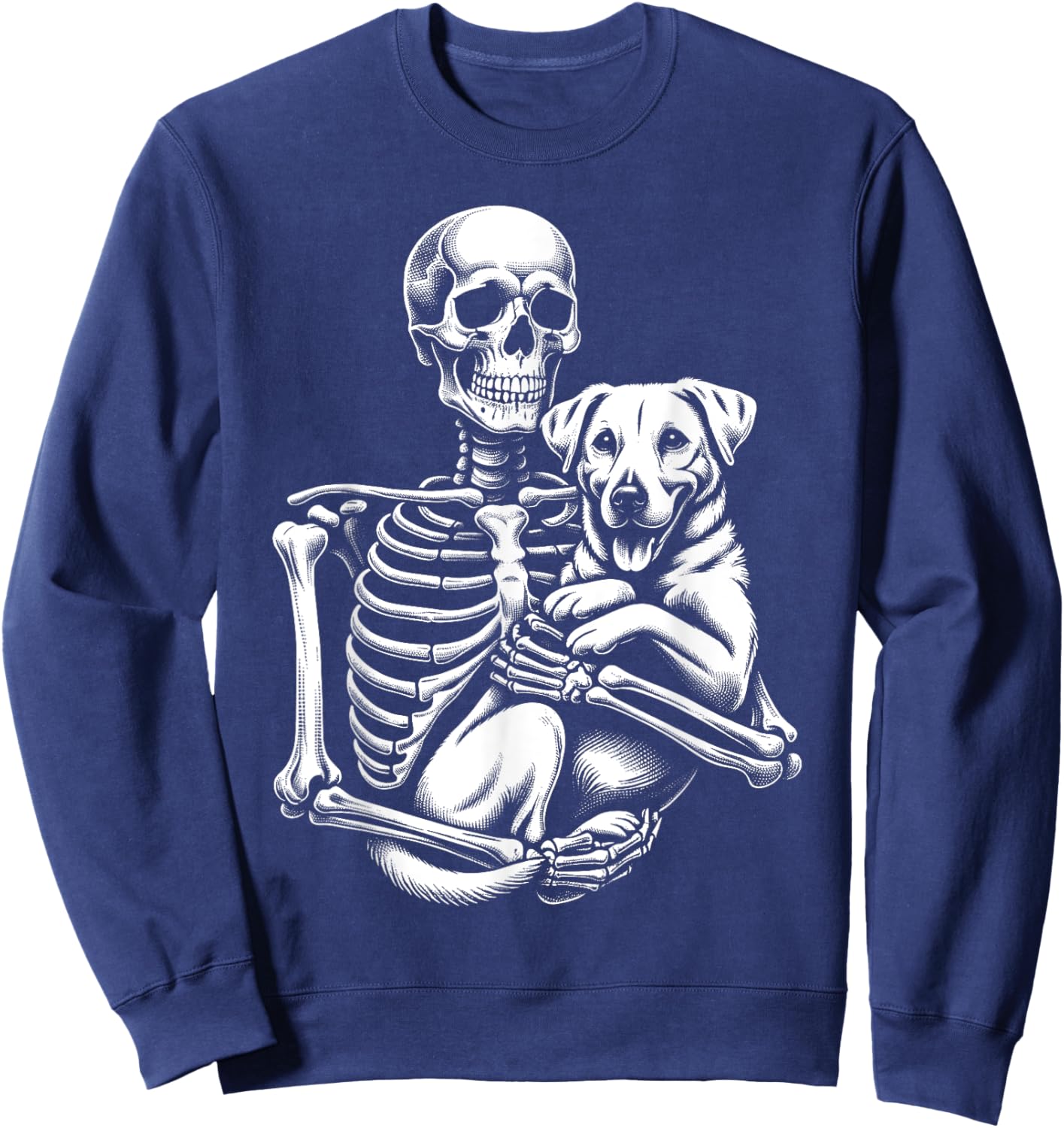 Skeleton Holding A Dog Funny Lazy Halloween Costume Skull Sweatshirt - Sweatshirt | Navy