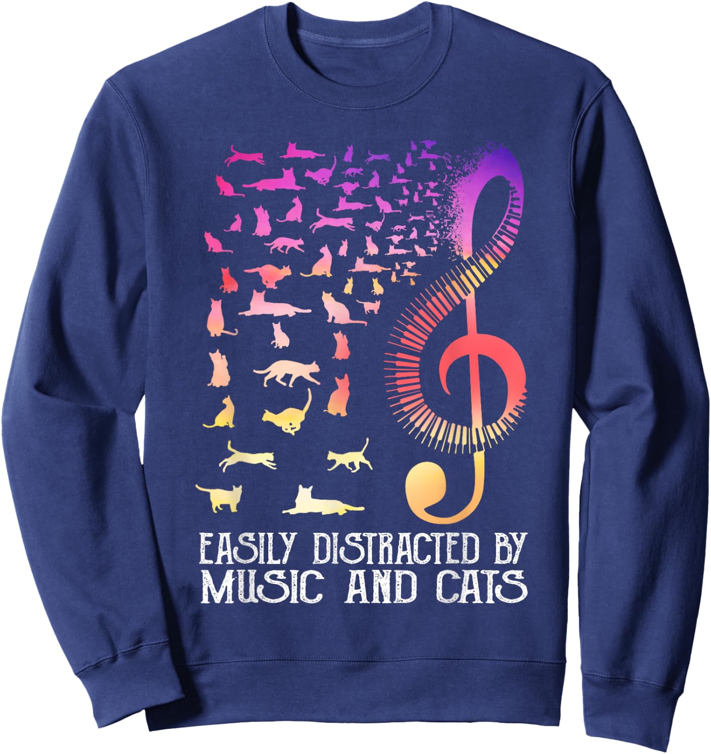 Easily distracted by music and cats for book lovers Sweatshirt - Sweatshirt | Navy