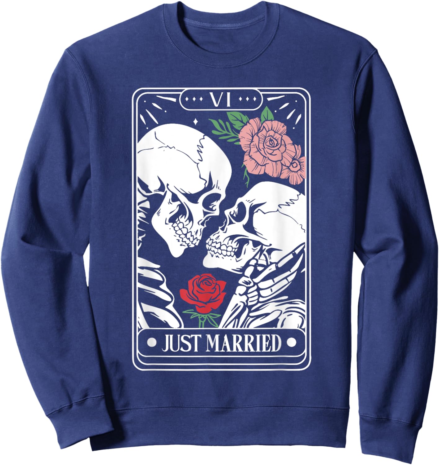 Just Married Tarot Card Halloween Skeleton Couple Matching Sweatshirt - Sweatshirt | Navy