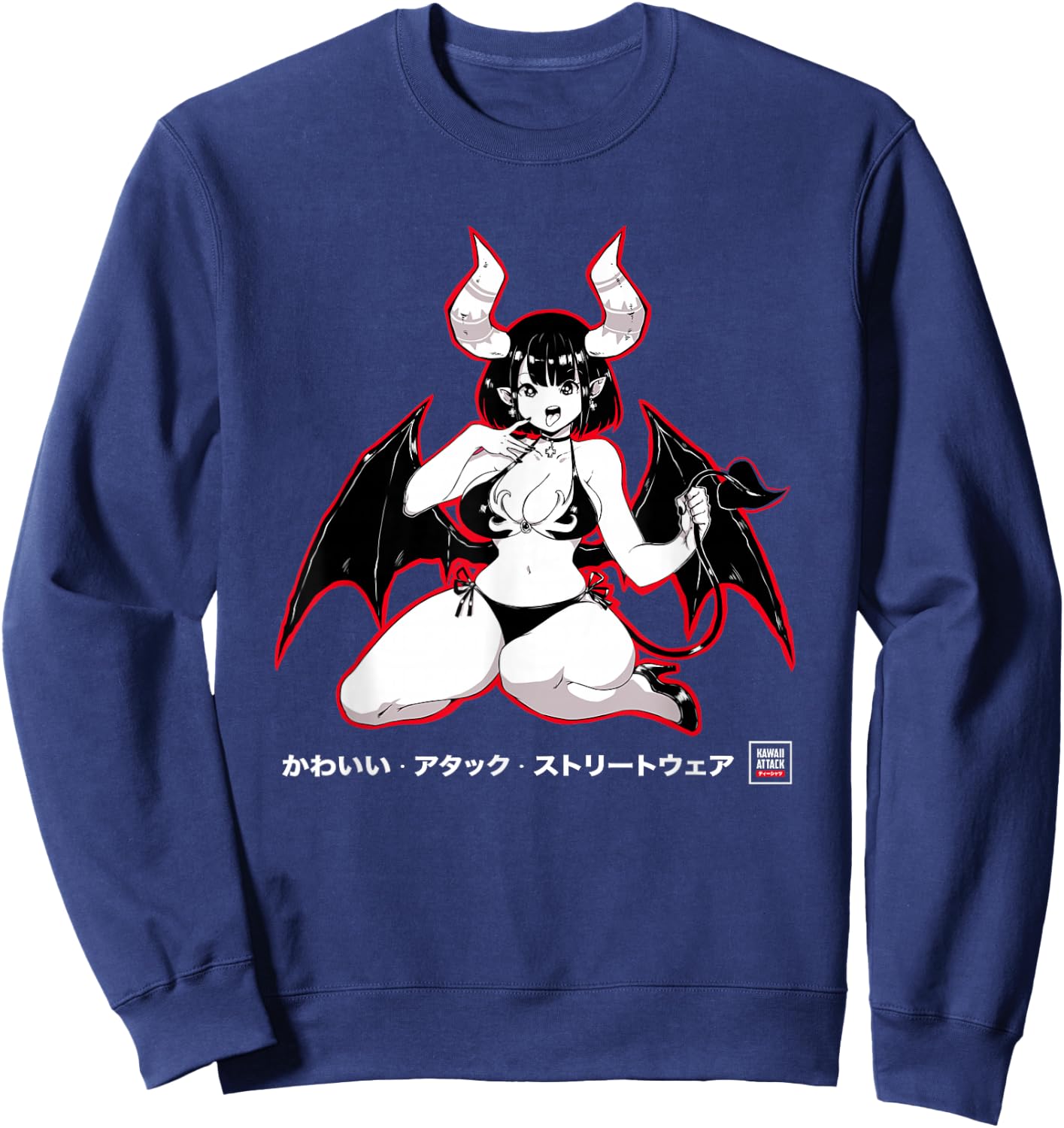 Yandere Succubus Kawaii Japanese Anime Sweatshirt - Sweatshirt | Navy