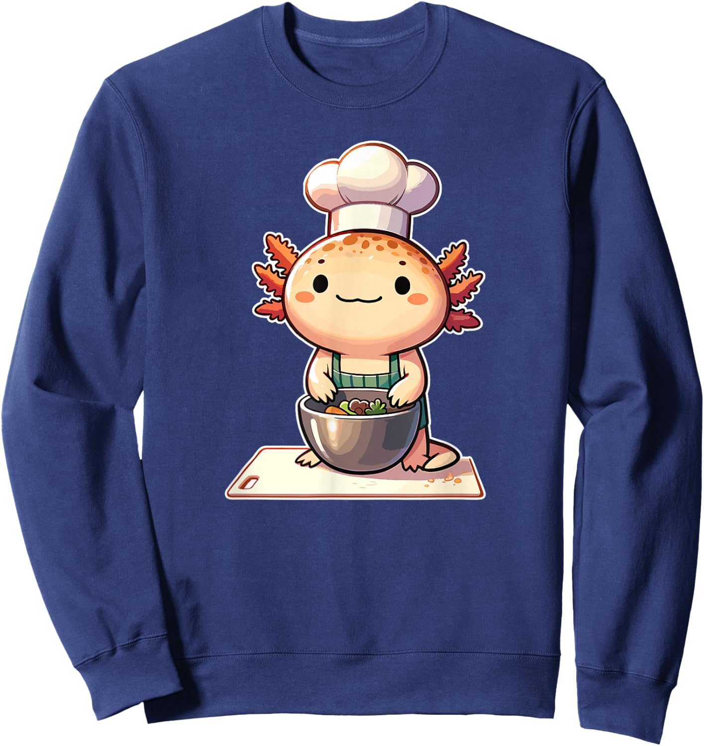 Cute Kawaii Axolotl Chef - -Adults and Kids - Black - Small - Short Sleeve Sweatshirt - Sweatshirt | Navy