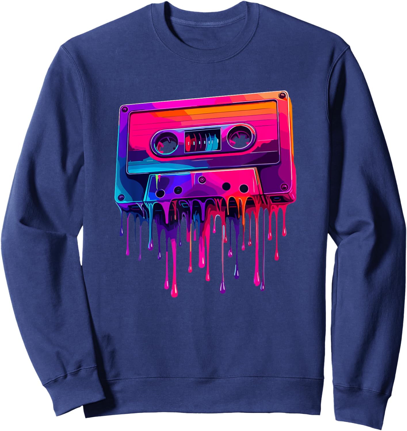 Dripping Paint Art Cassette Player Music Tape Recorder Sweatshirt - Sweatshirt | Navy