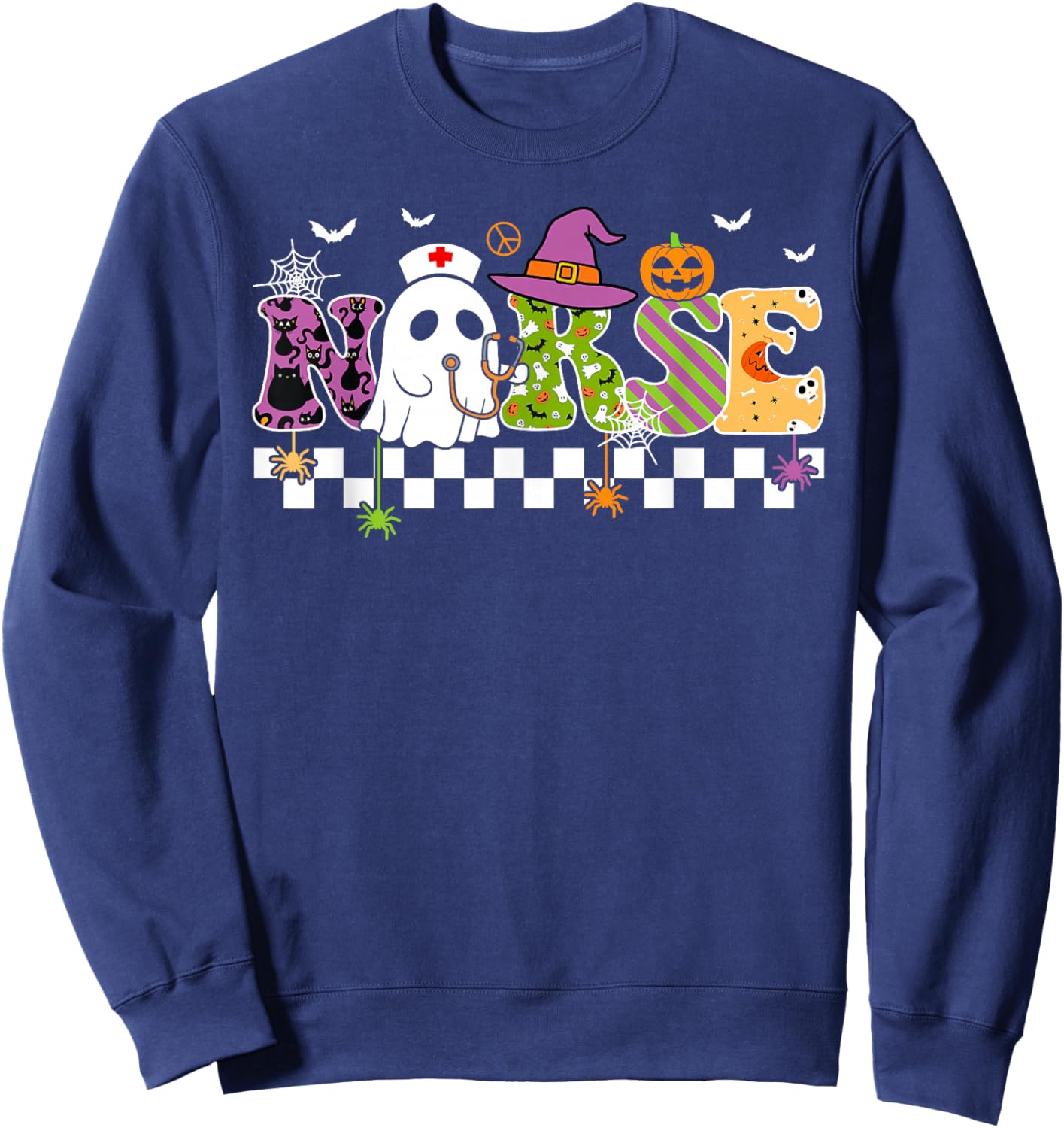 Groovy Nurse Halloween Costume Nursing Costume Scrub Top Sweatshirt - Sweatshirt | Navy