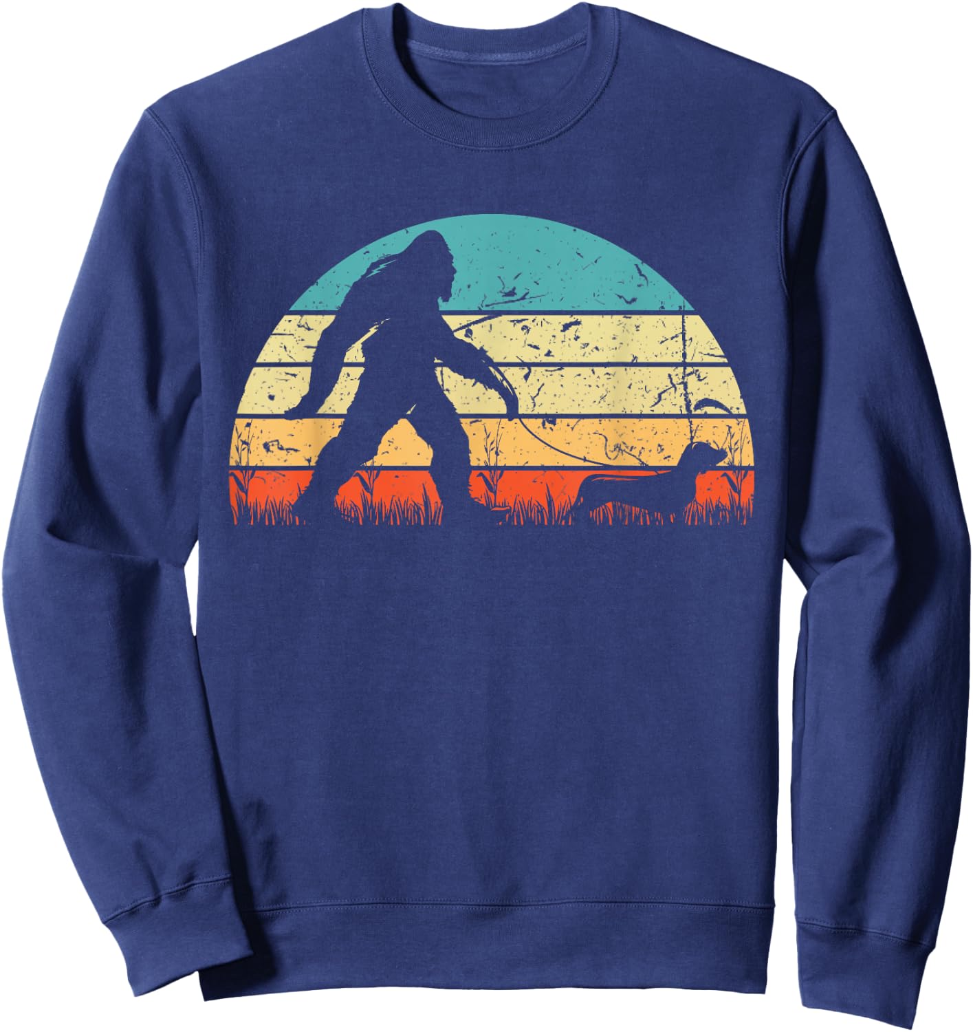 Retro Bigfoot Walking Dachshund Sasquatch Dog Wiener Vintage Sweatshirt - Sweatshirt | Navy