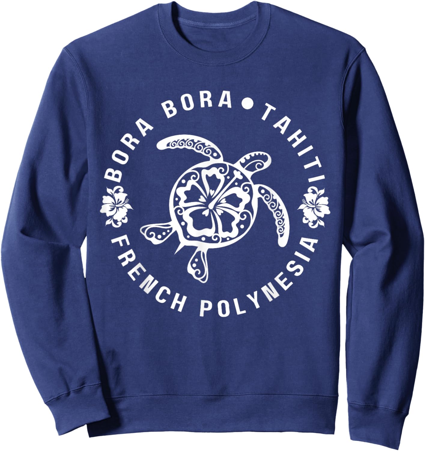 French Polynesia Bora Bora Tahiti Hibiscus Turtle Sweatshirt - Sweatshirt | Navy