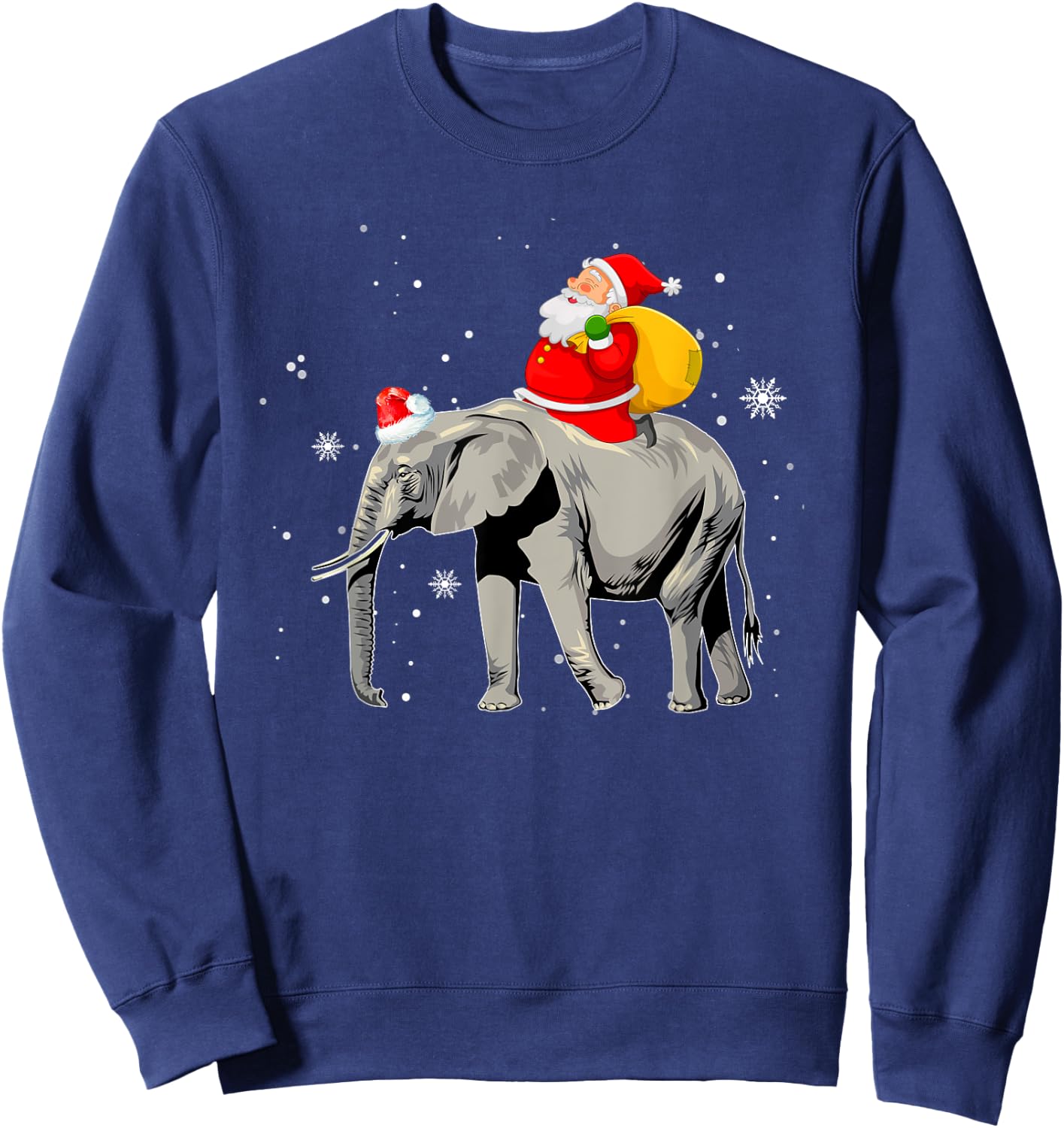 Elephant Christmas Tree Light Hat Xmas Santa Riding Elephant Sweatshirt - Sweatshirt | Navy