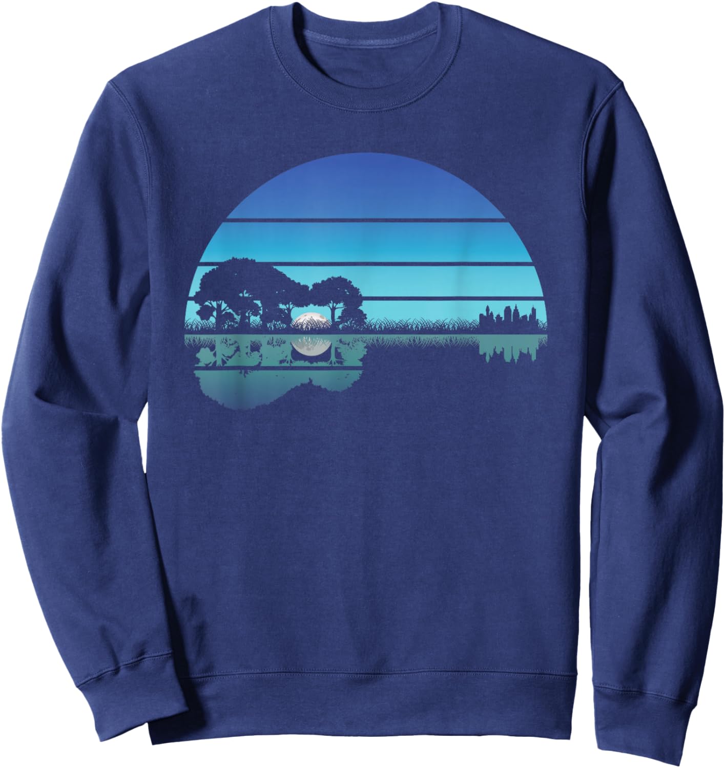 Acoustic Guitar Lake Sunset Guitarist Musician Music Rock Sweatshirt - Sweatshirt | Navy