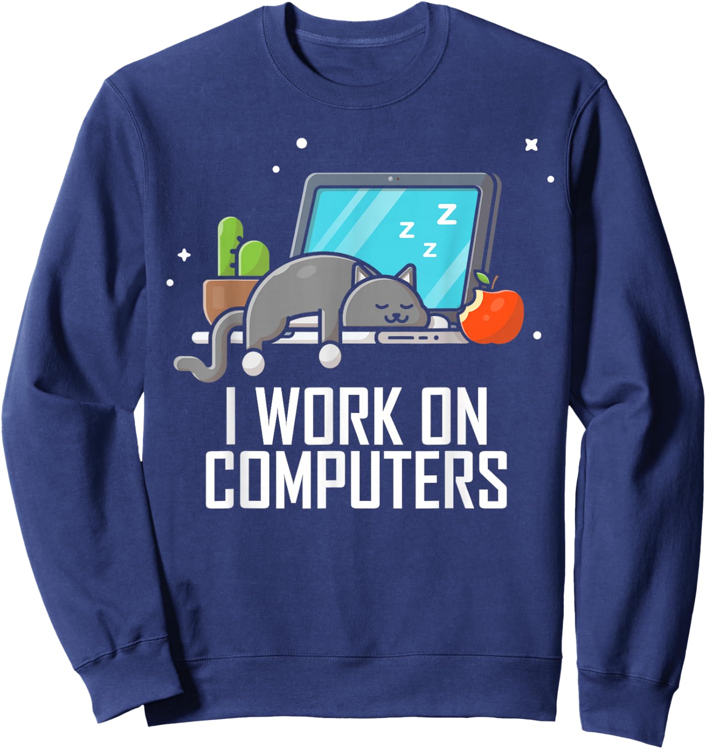 I Work on Computers Funny Cute Tech Coding Cat Working Sweatshirt - Sweatshirt | Navy
