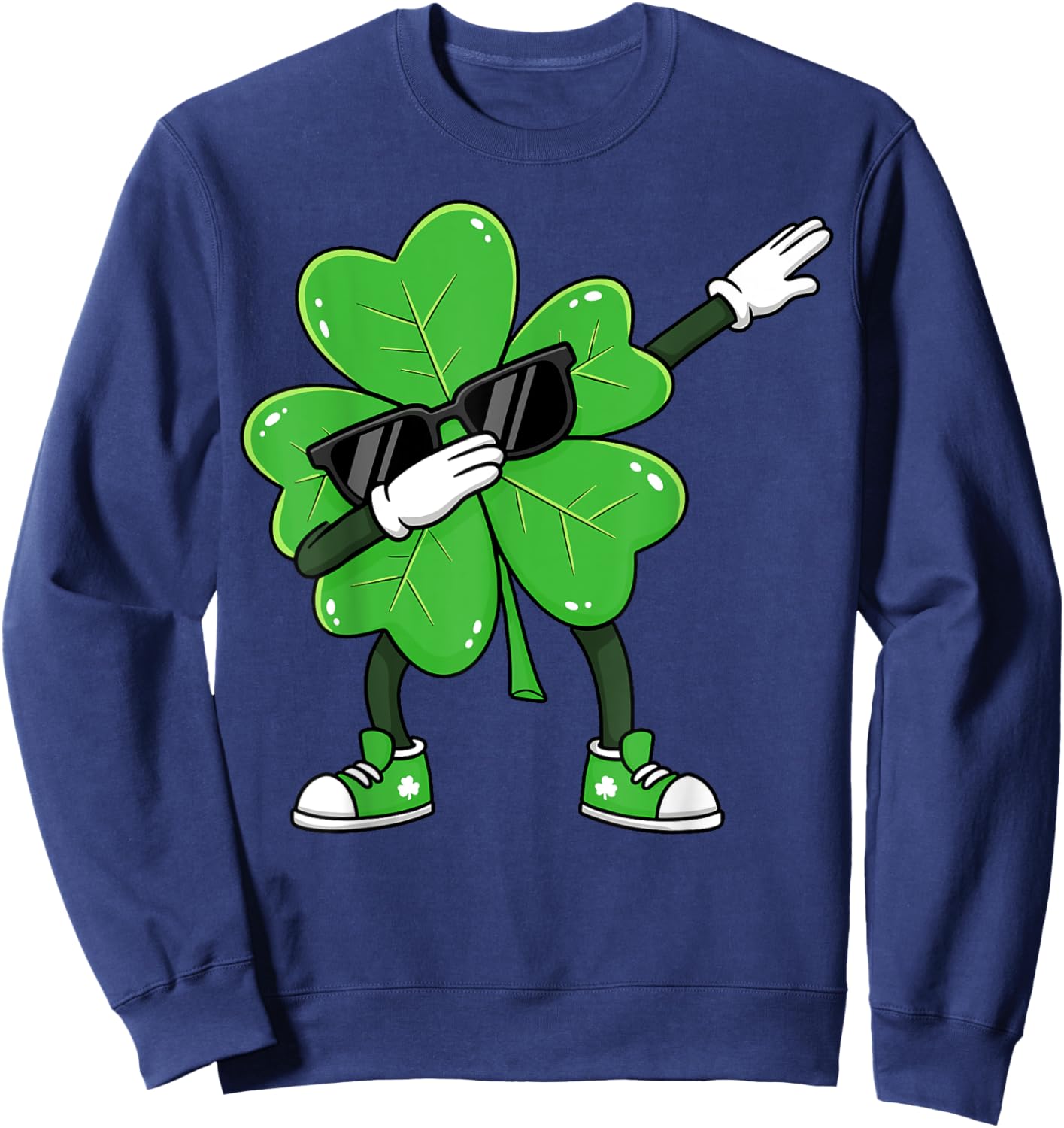 Dabbing Shamrock St Patricks Day Funny Boys Girls Kids Dab Sweatshirt - Sweatshirt | Navy