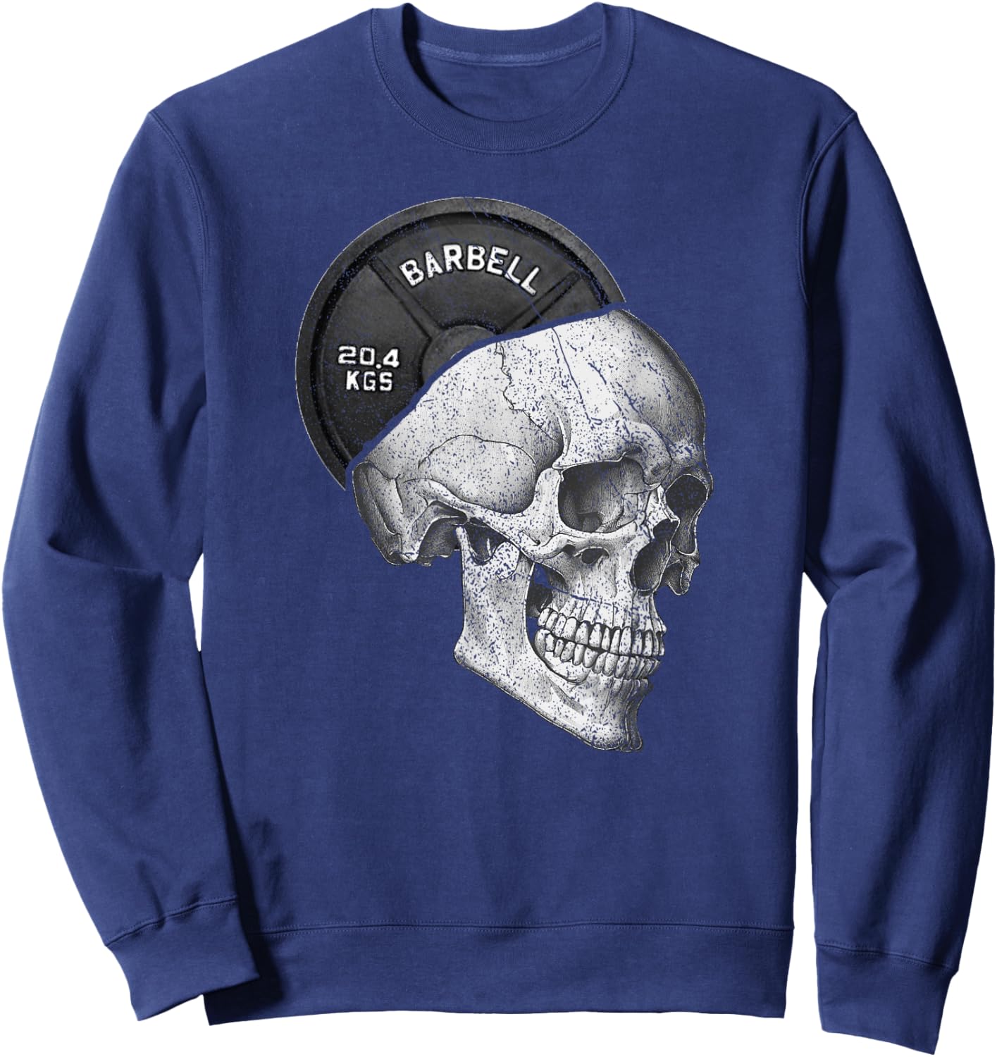 Funny Skull Weightlifting Gym Print Sweatshirt - Sweatshirt | Navy
