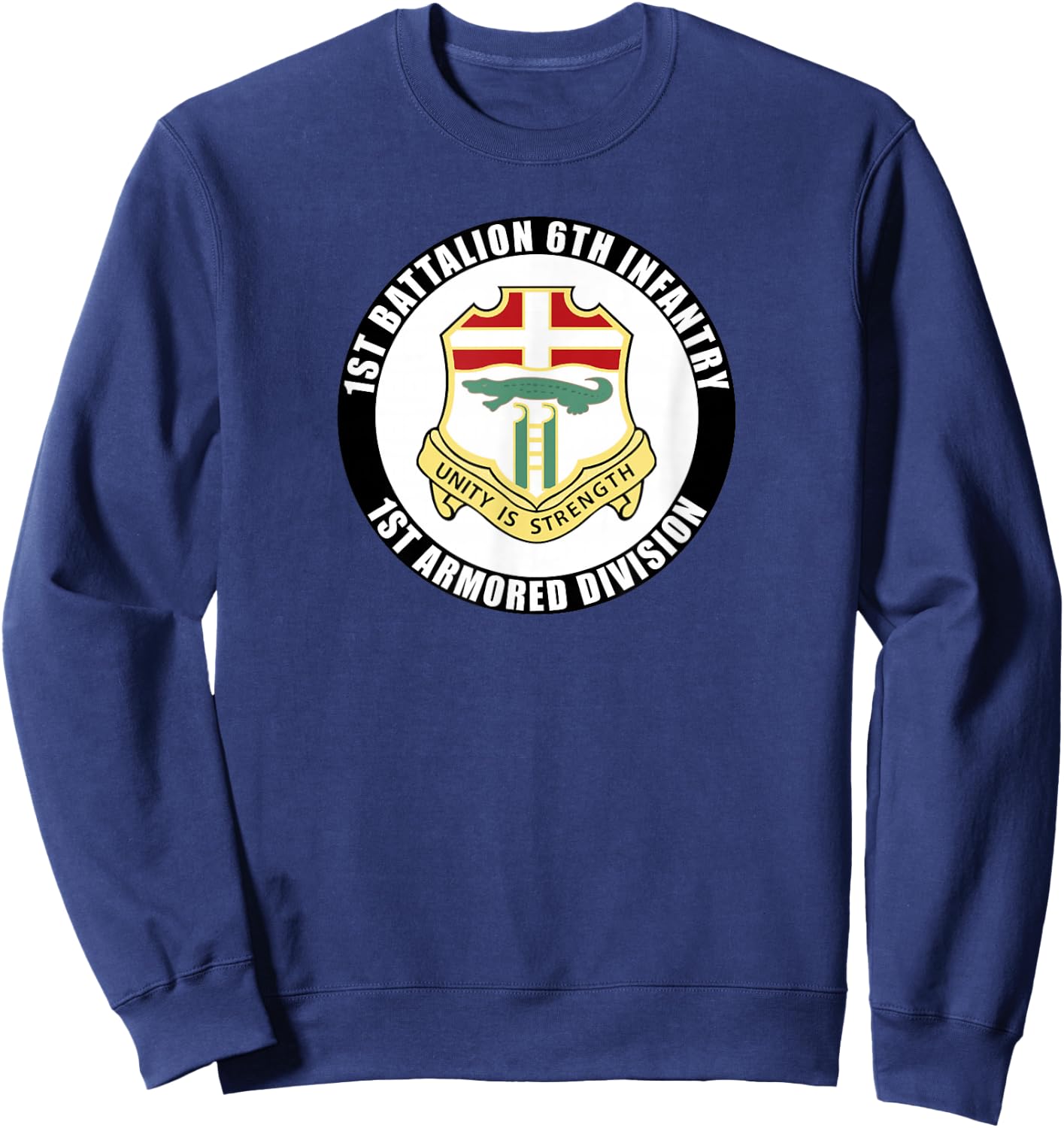 SoldierTees 1st Battalion 6th Infantry 1st Armored Division Veteran -Adults Black Cotton 100% Short Sleeve Classic Fit Small Sweatshirt - Sweatshirt | Navy