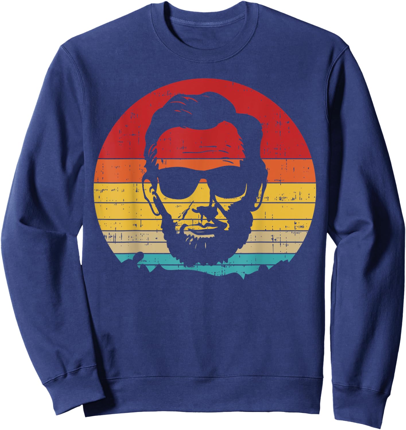 4th of July Men Women Abe Abraham Lincoln Retro Sunset Sweatshirt - Sweatshirt | Navy