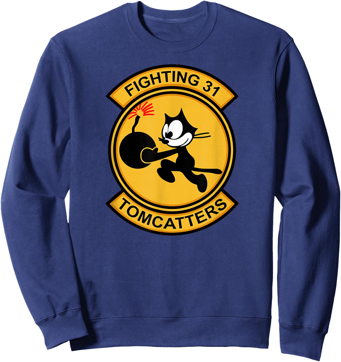 Jet Fighter & Navy Fighter Squadron Gifts VF-31 Tomcatters - Adults Black Cartoon Modern Casual Short Sleeve - Small Sweatshirt - Sweatshirt | Navy
