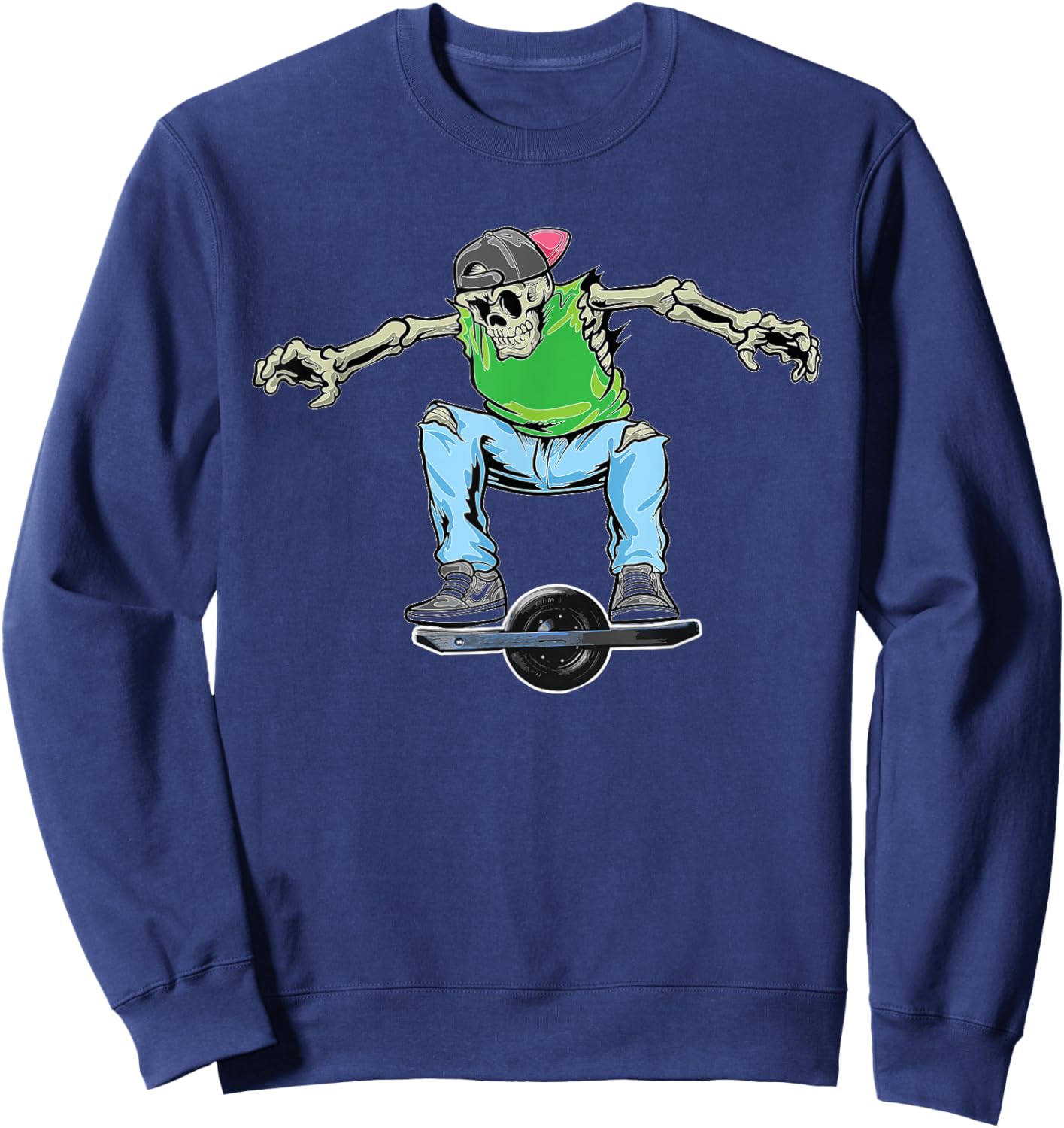 Skating Dabbing Skeleton On Onewheel Skateboard Sweatshirt - Sweatshirt | Navy