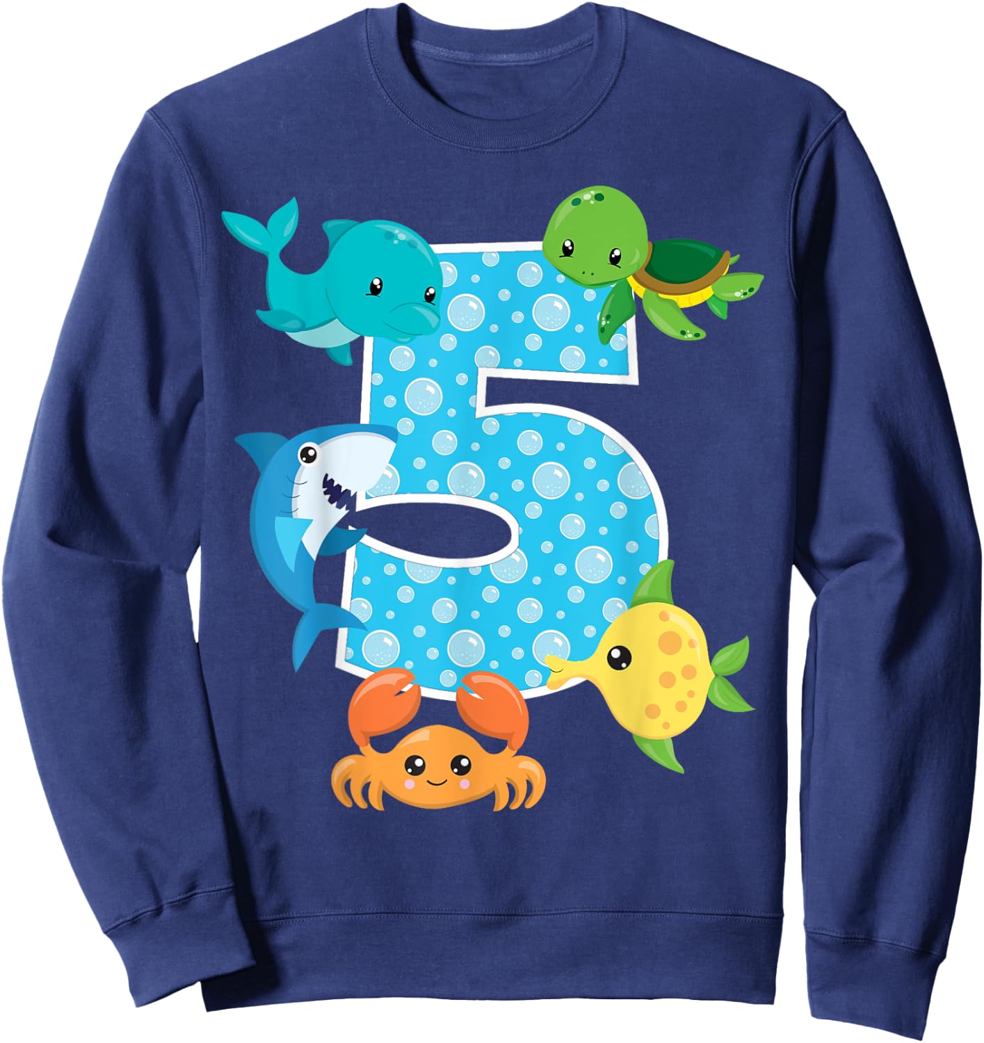 5th Birthday Party 5 Year Old Sea Fish Aquarium Birthday Boy Sweatshirt - Sweatshirt | Navy