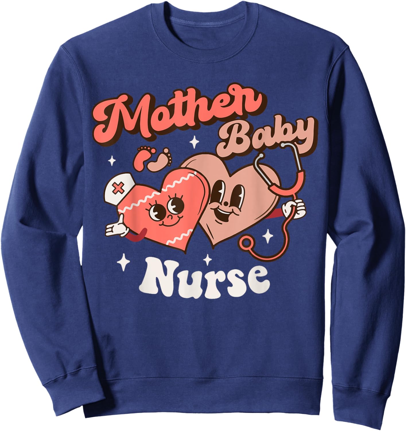 Mother Baby Squad Postpartum Nurse Groovy Nursing Valentines Sweatshirt - Sweatshirt | Navy