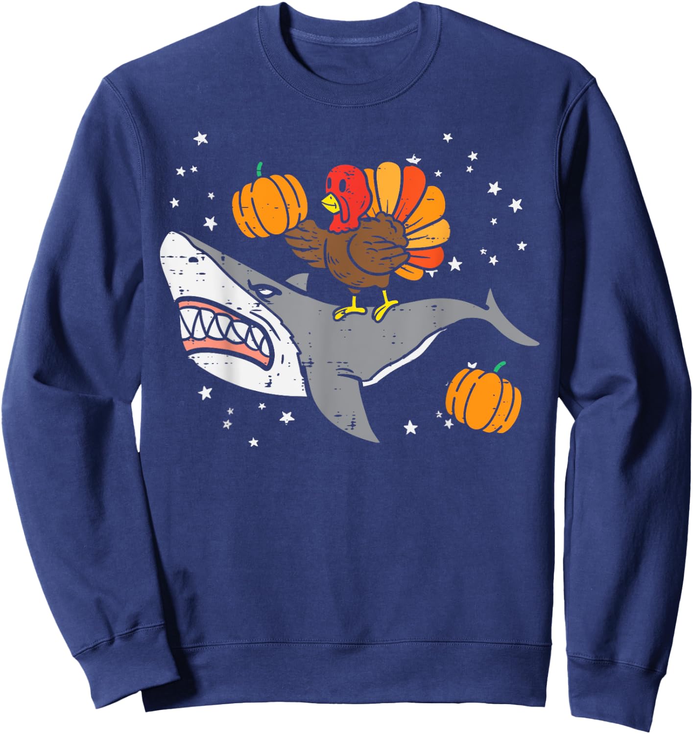 Thanksgiving Turkey Riding Shark Funny Boys Kids Toddler Sweatshirt - Sweatshirt | Navy