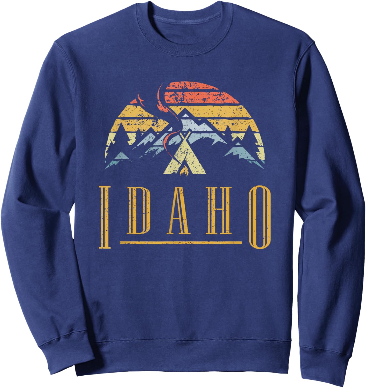 Vintage Idaho Mountains Camping Campfire Retro T Shirt Sweatshirt - Sweatshirt | Navy