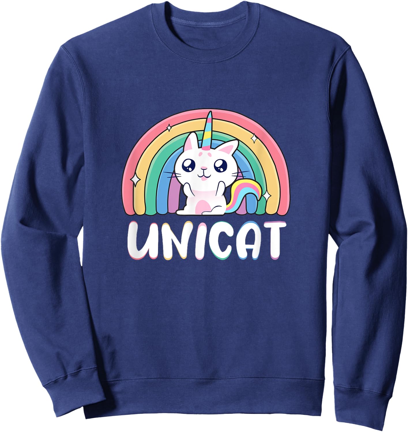 Unicat Kawaii Cat Unicorn, Rainbow Unicorn Cat Sweatshirt - Sweatshirt | Navy