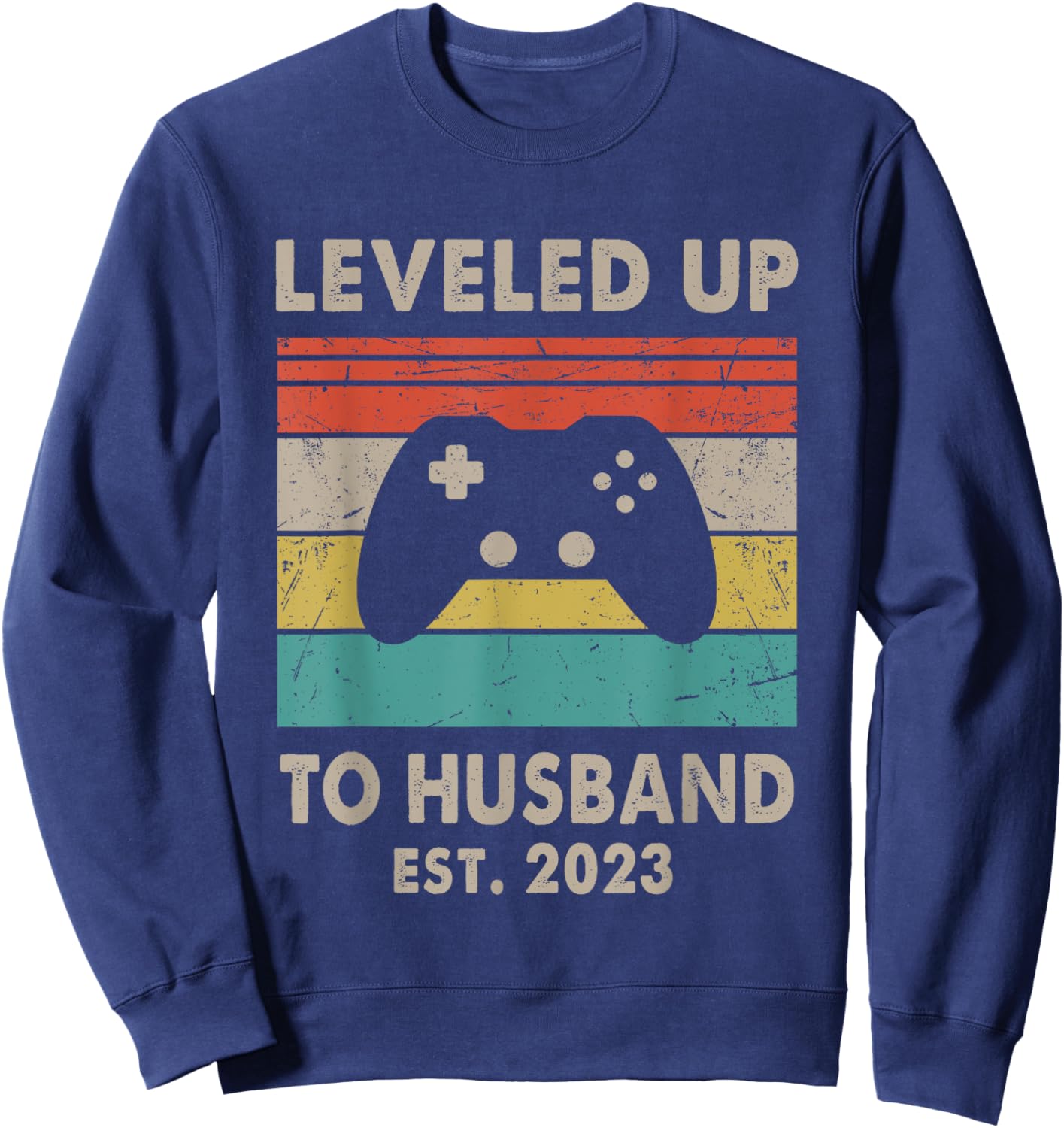 Promoted To Husband Est 2023 - Leveled Up To Husband Retro Sweatshirt - Sweatshirt | Navy