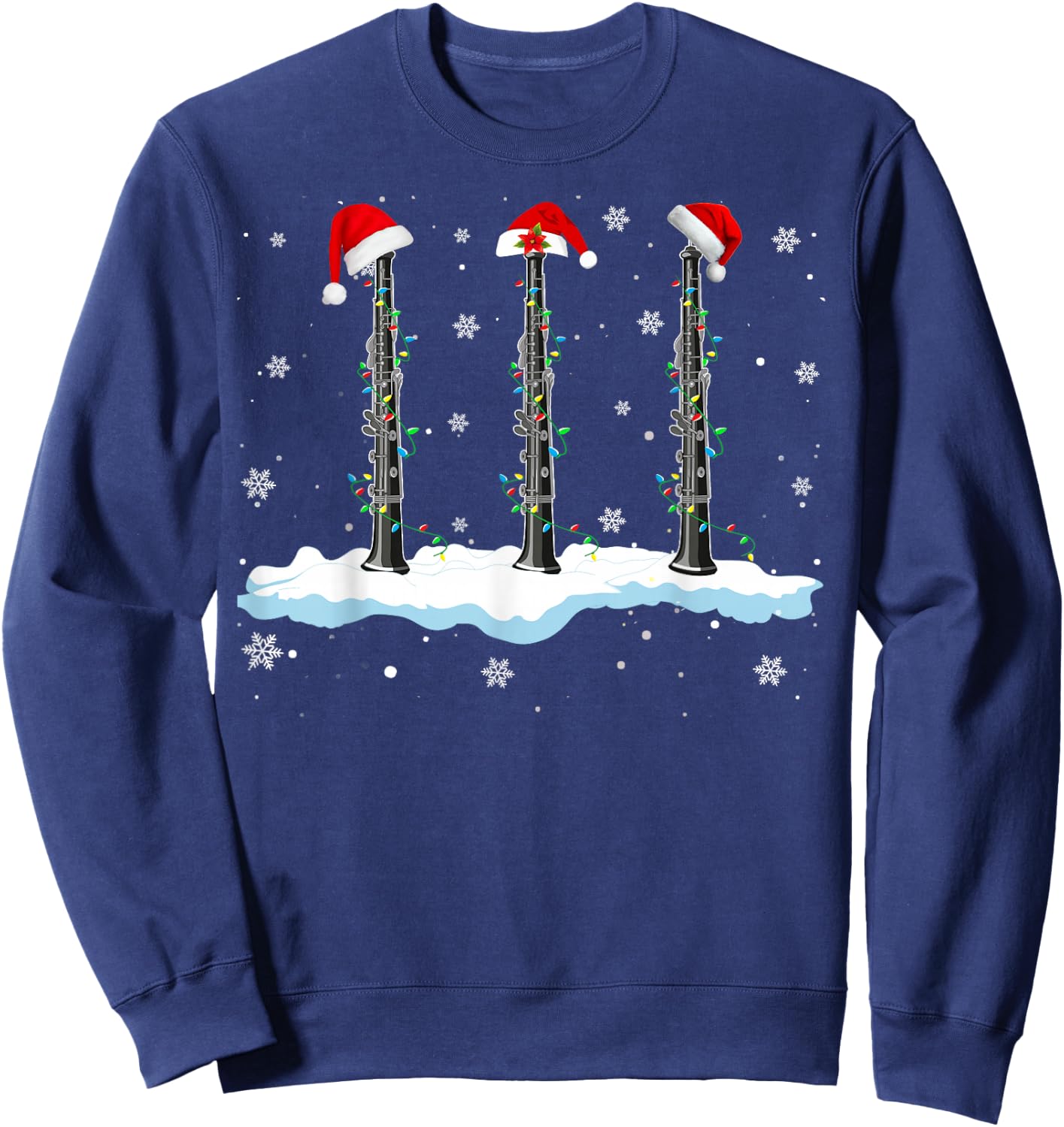 Santa Oboe Christmas Lights Funny Oboe Lover Gifts Sweatshirt - Sweatshirt | Navy
